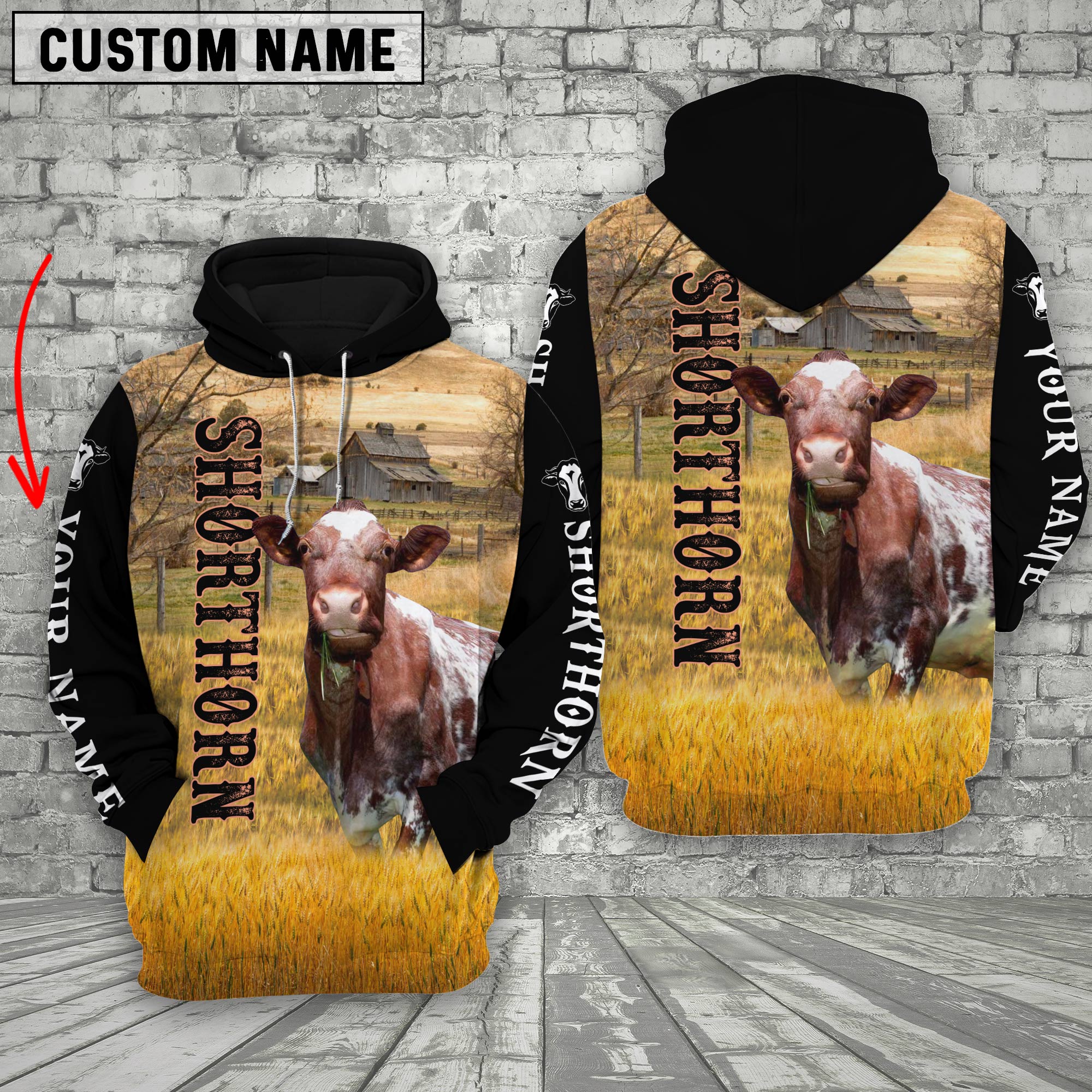 Personalized Name Shorthorn Cattle On The Farm 3D Shirt