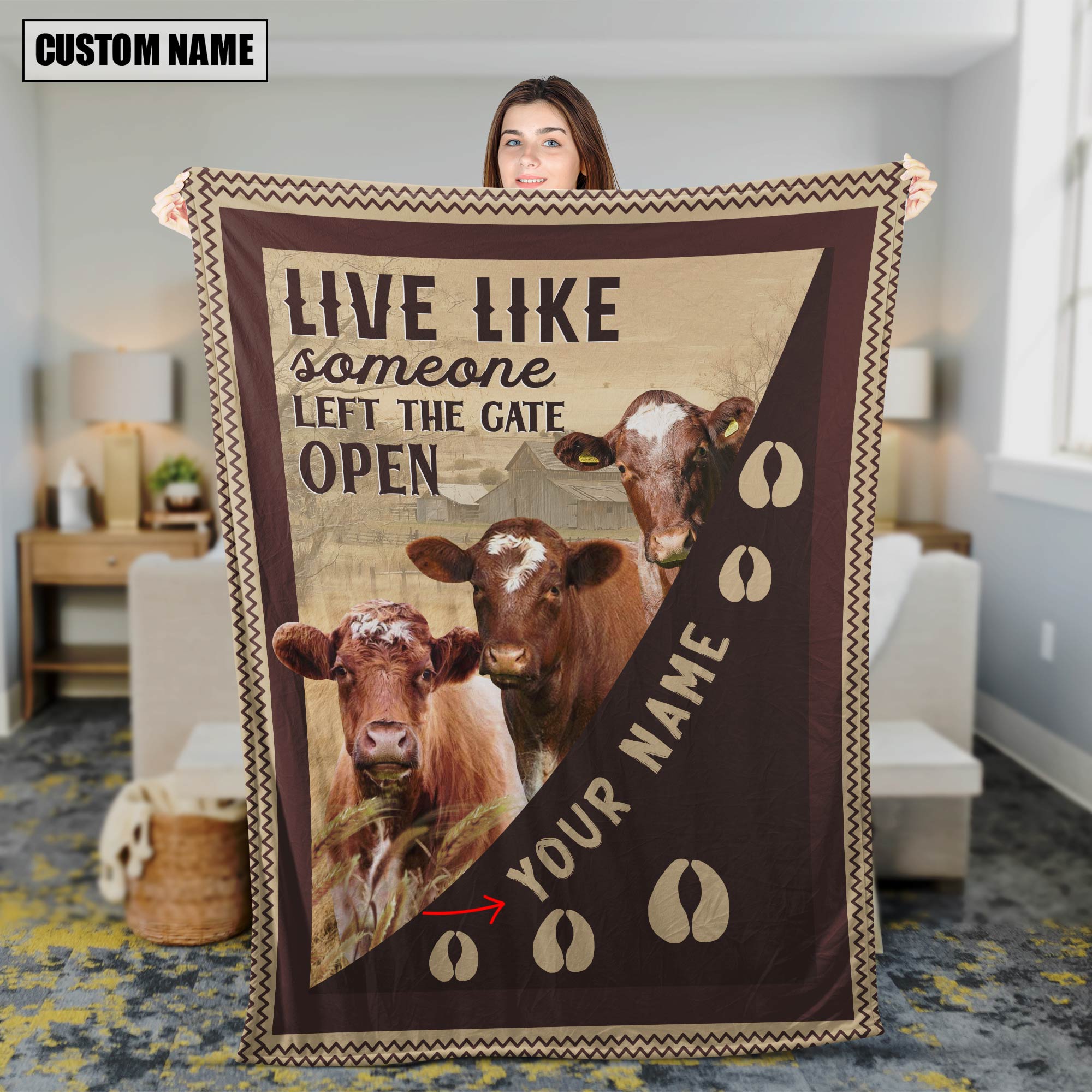 Personalized Shorthorn Live Like Someone Left The Gate Open Blanket