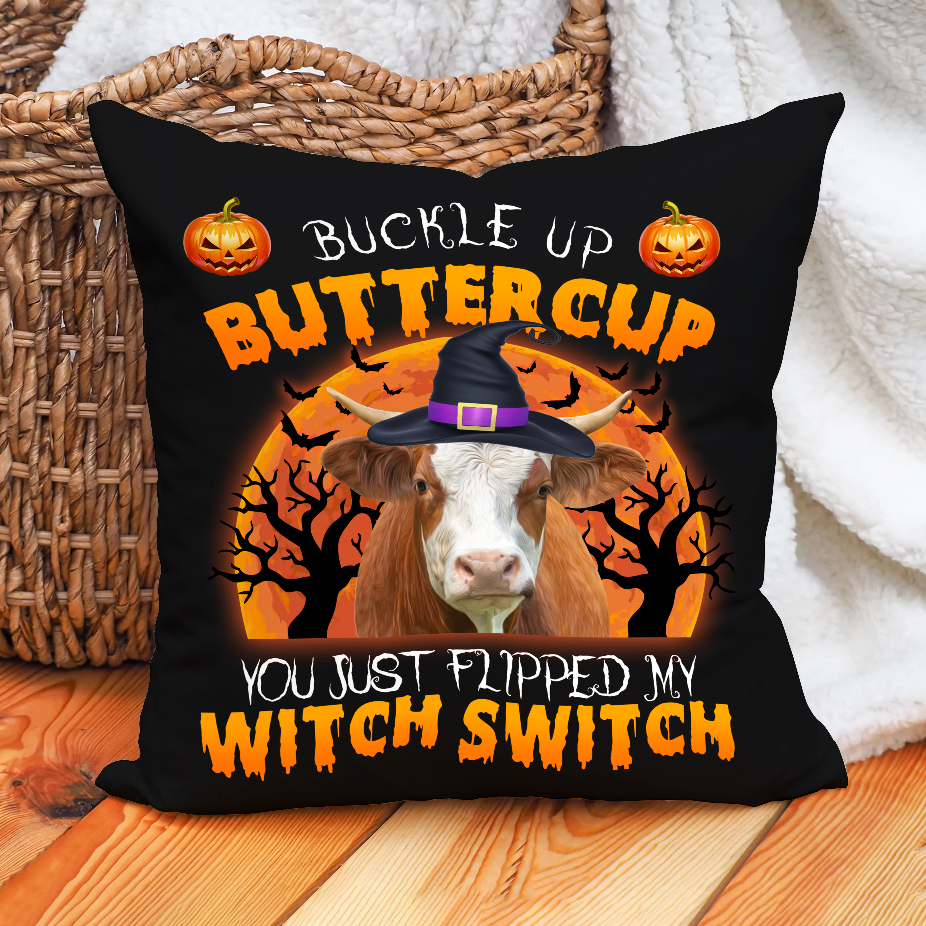 Happy Halloween Simmentals Buckle Up Butter Cup Pillow Case