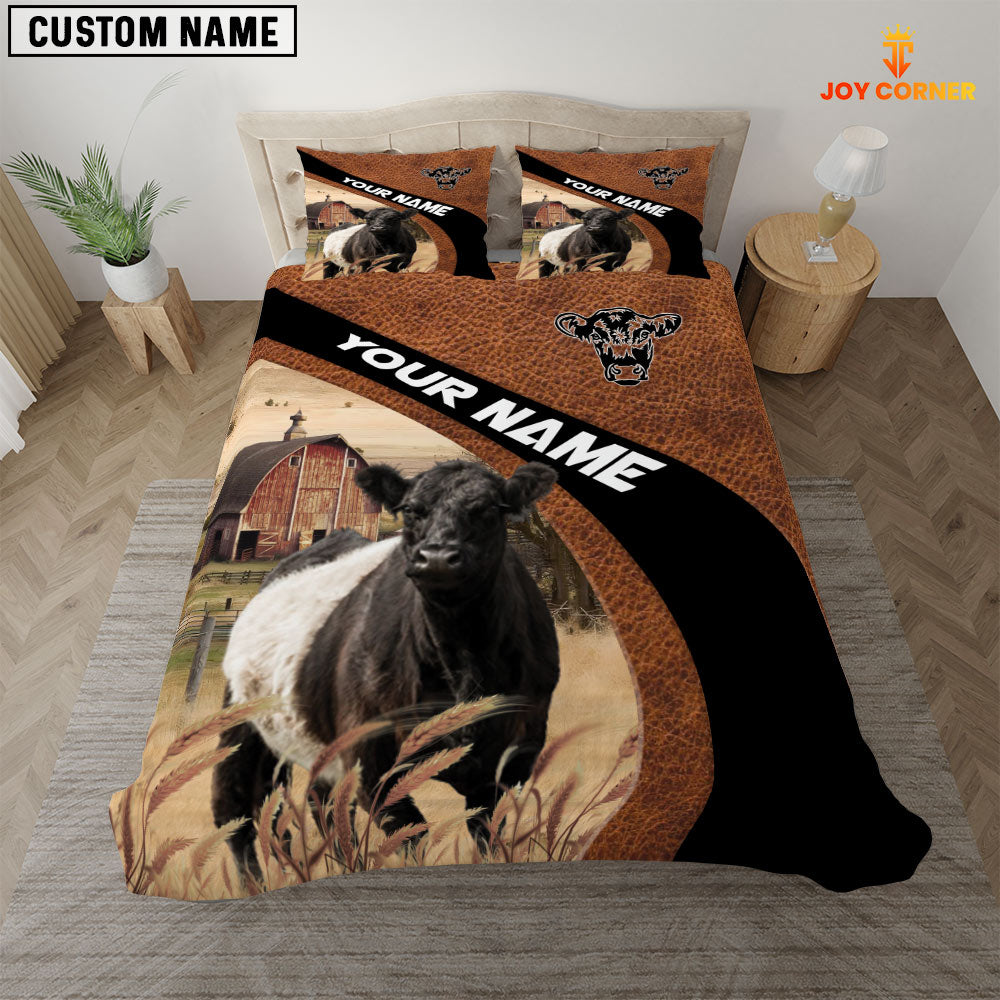 Belted Galloway On The Farm Customized Name Red Barn Bedding Set