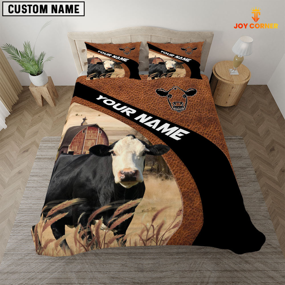 Black Baldy On The Farm Customized Name Red Barn Bedding Set
