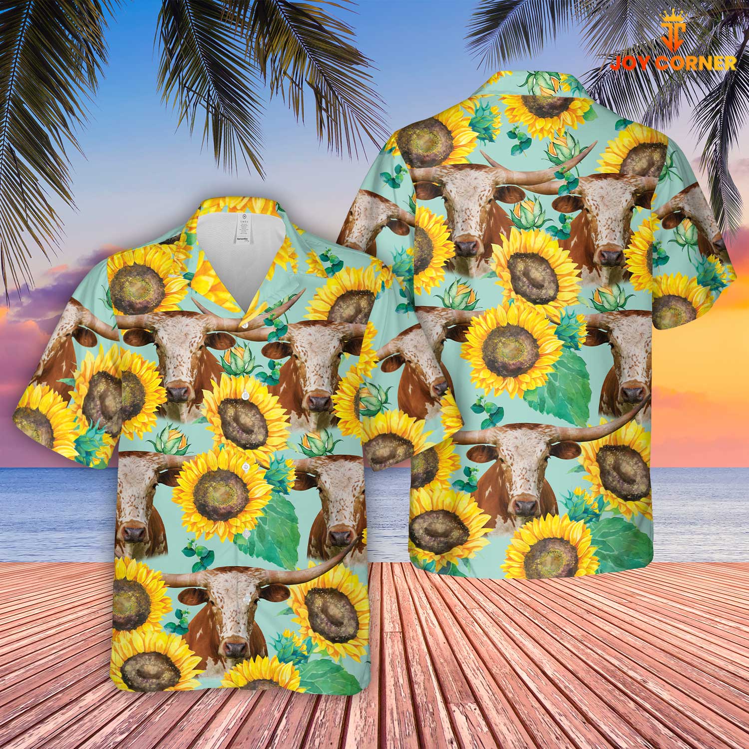 Unique Texas Longhorn Sunflowers Floral Farm 3D Hawaiian Shirt