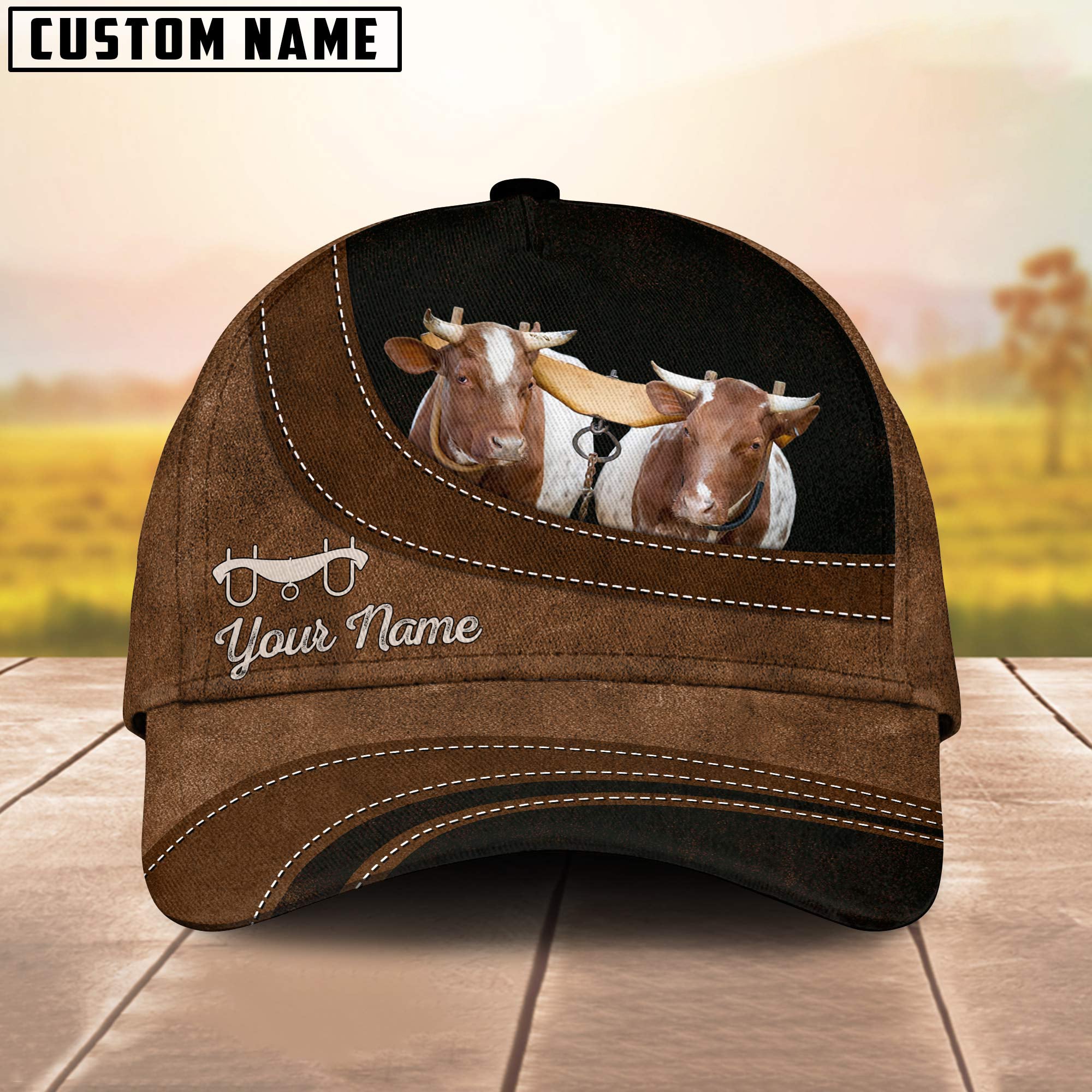Oxen Cattle Happiness Customized Name Cap