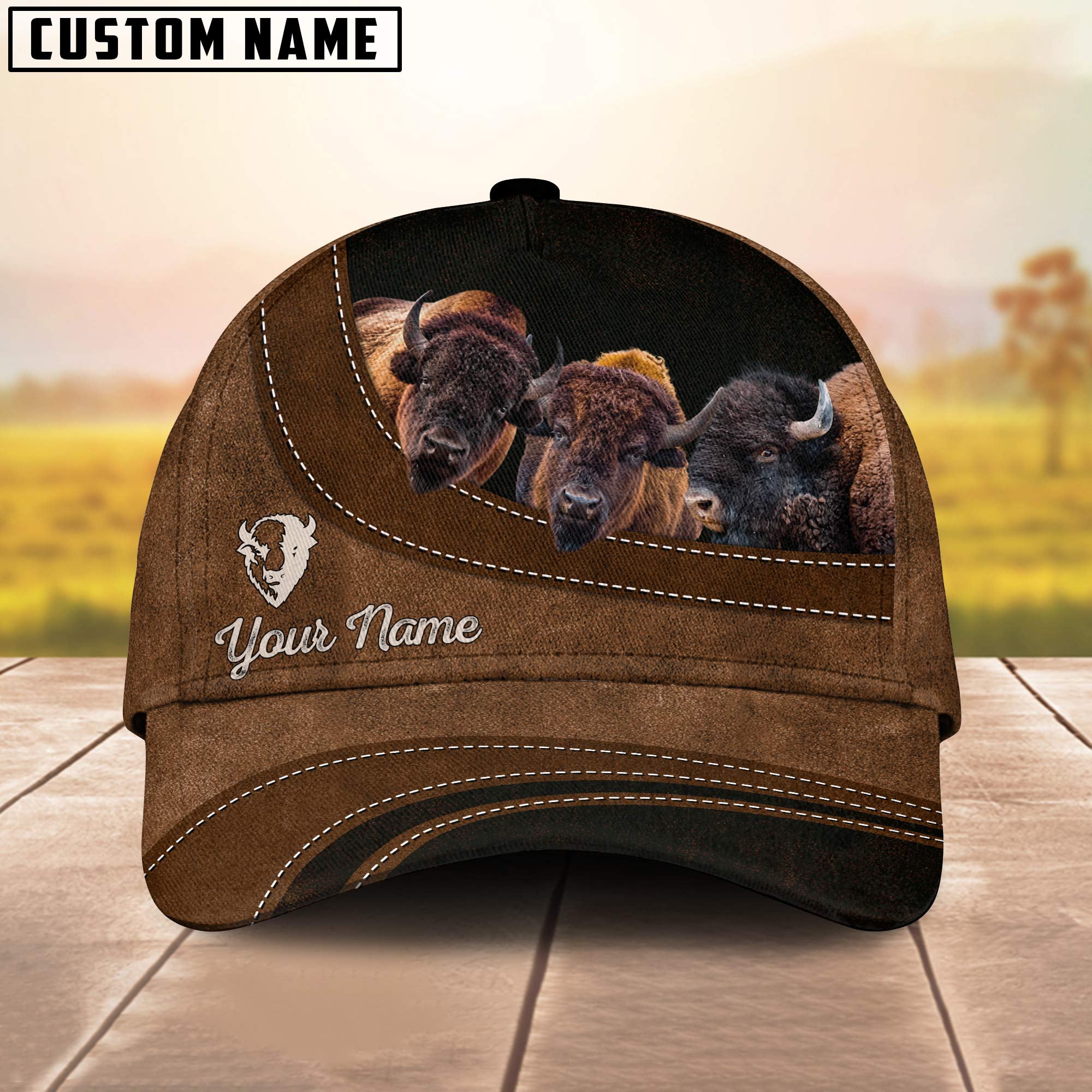 Bison Brown Happiness Customized Name Cap