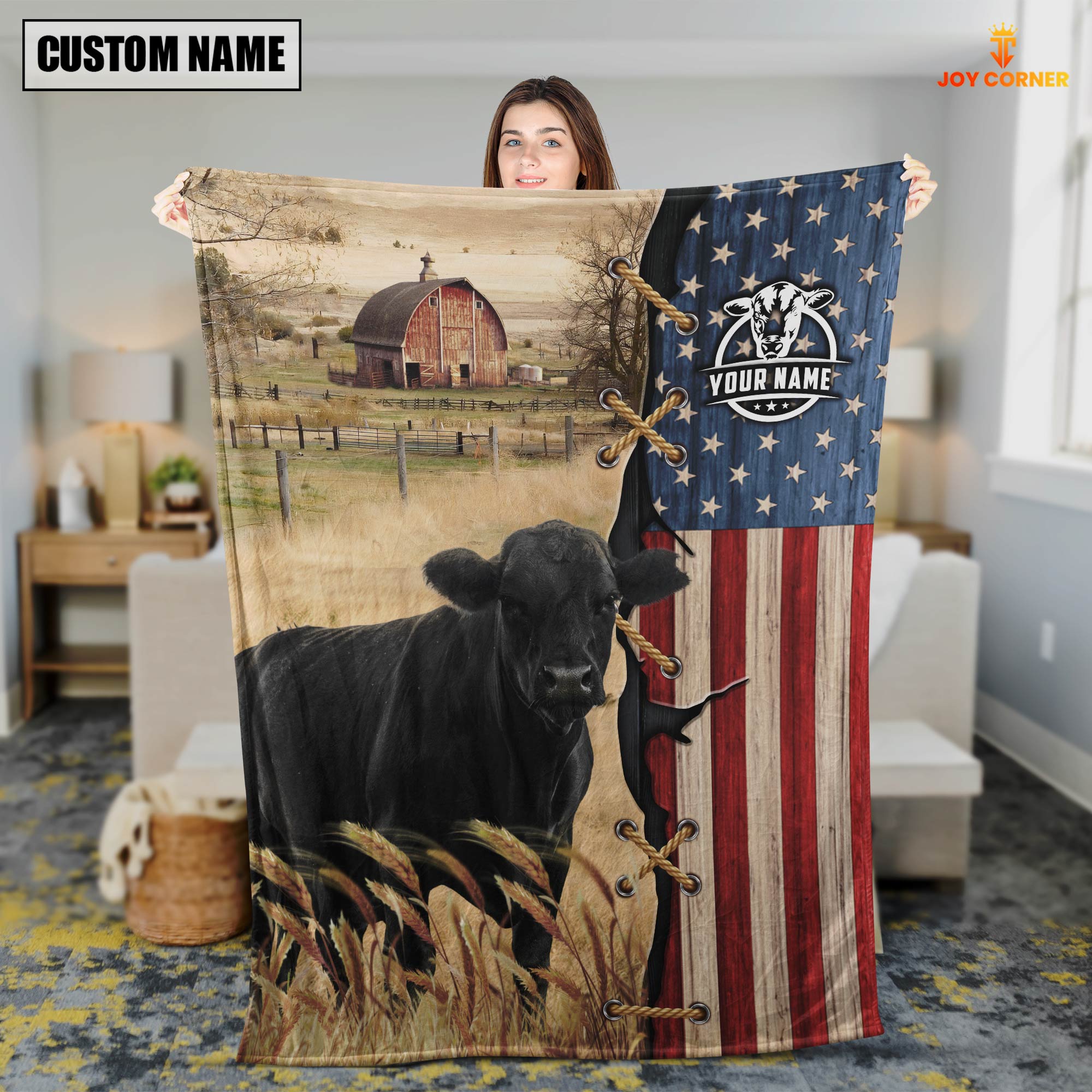 Personalized Name Black Angus Flag Vintage Blanket