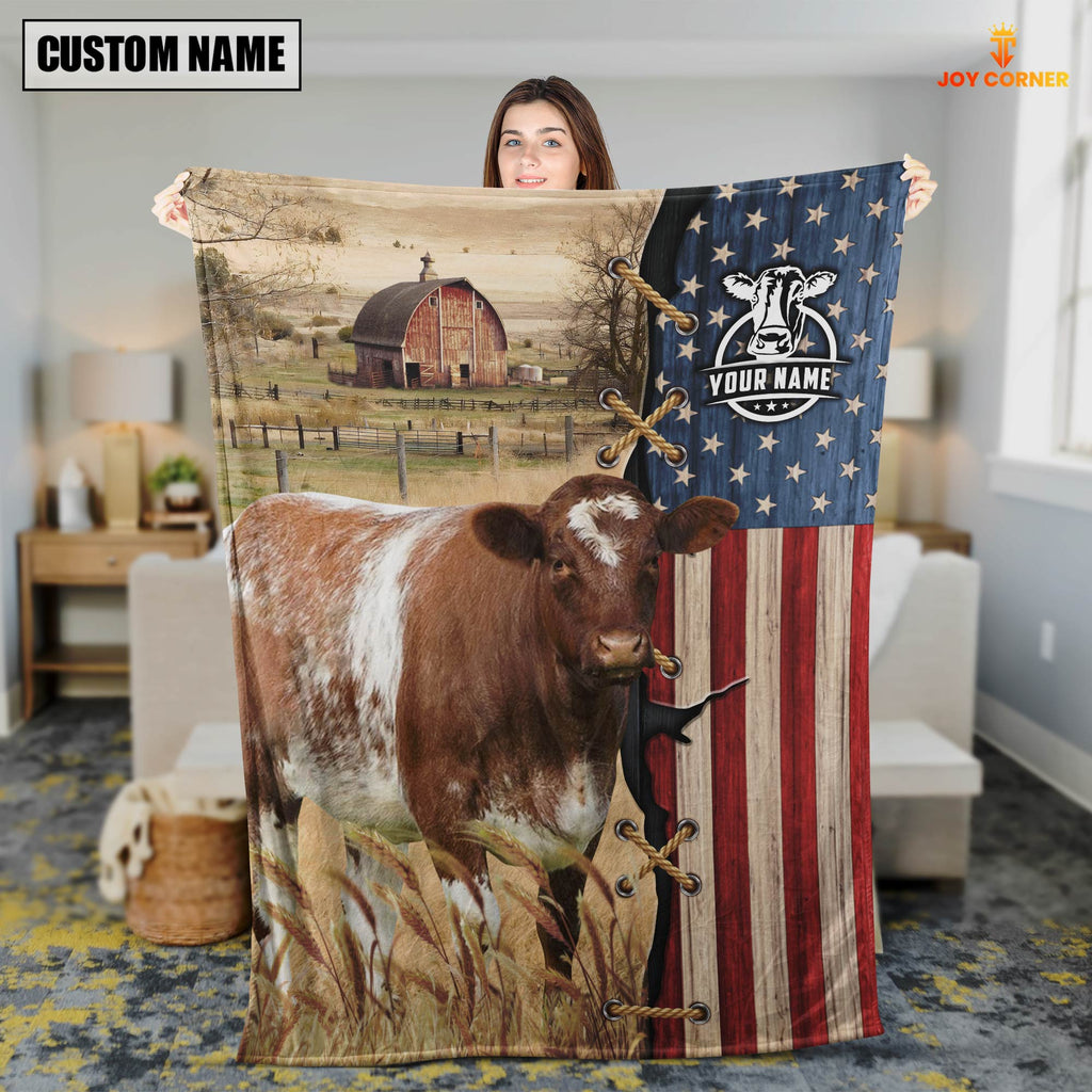 Personalized Name Shorthorn Flag Vintage Blanket