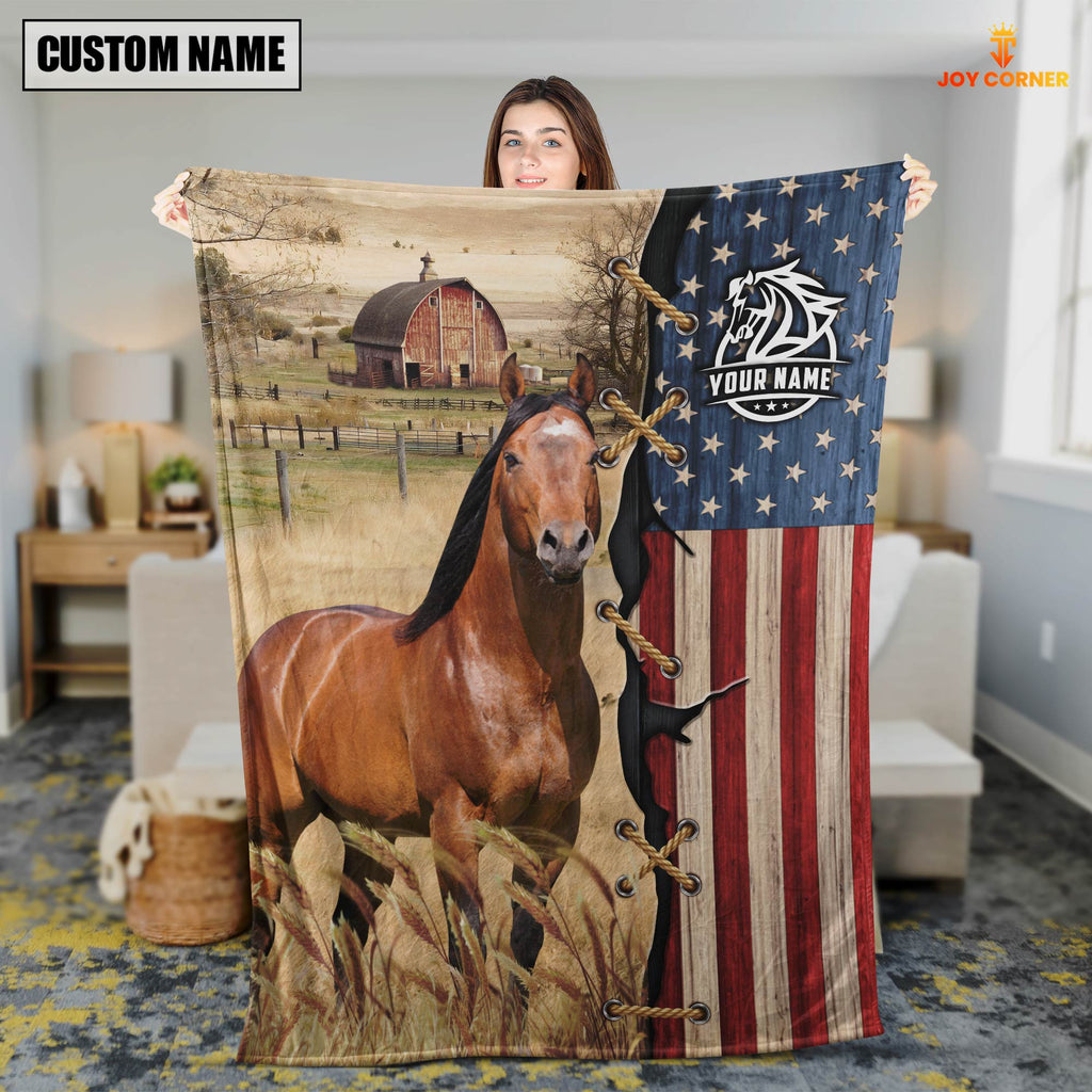 Personalized Name Horse Flag Vintage Blanket