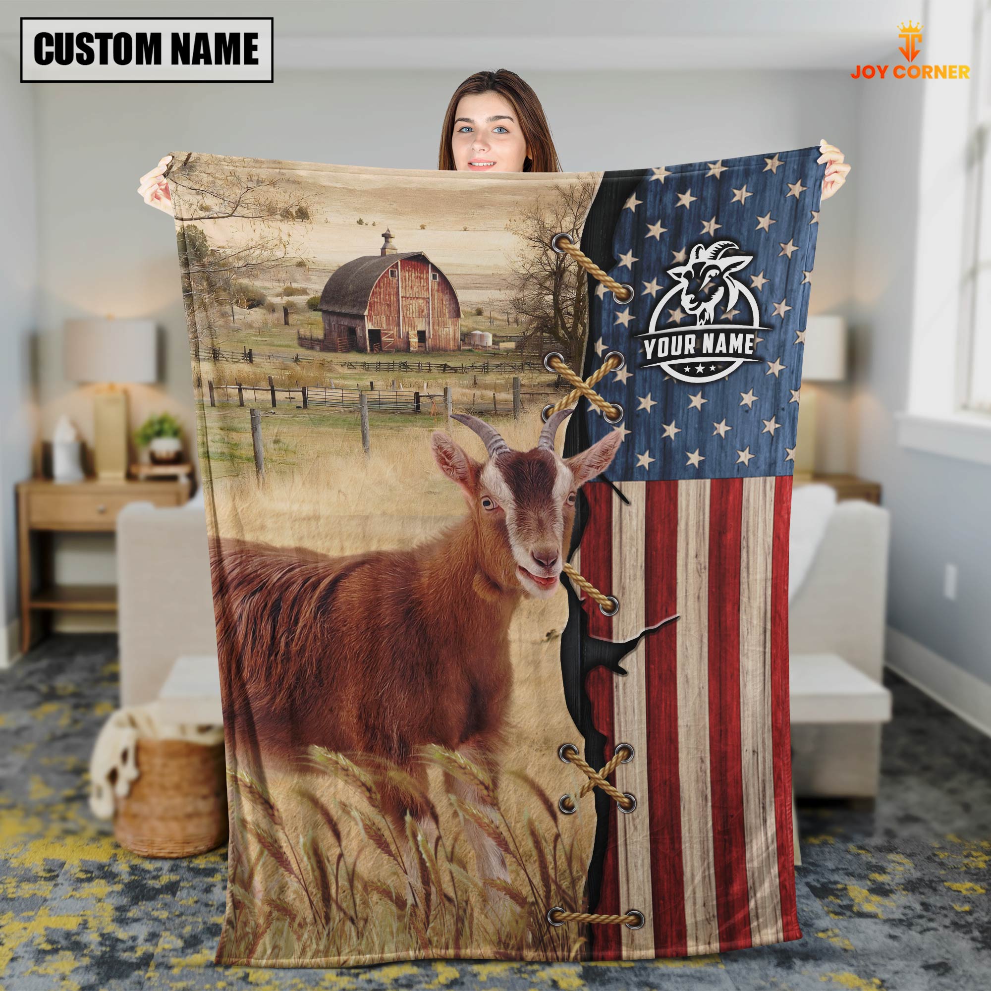 Personalized Name Goat Flag Vintage Blanket