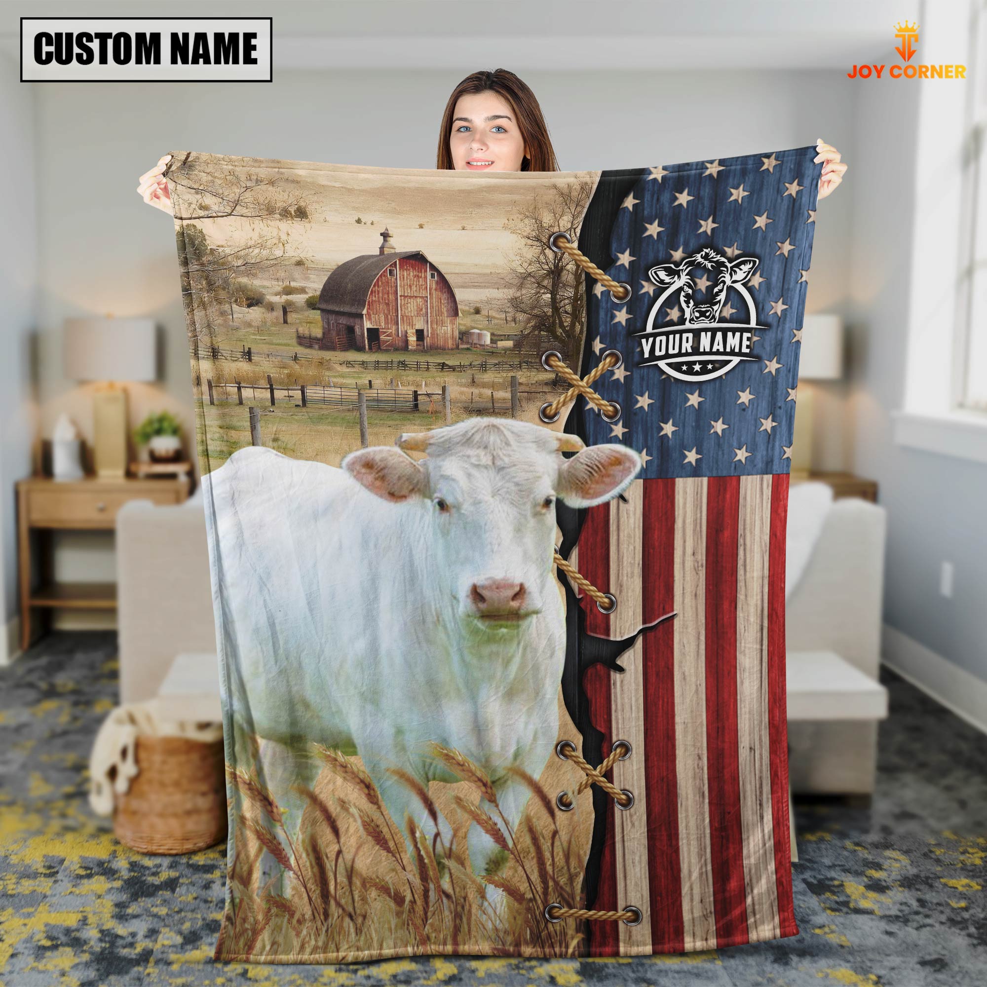 Personalized Name Charolais Flag Vintage Blanket