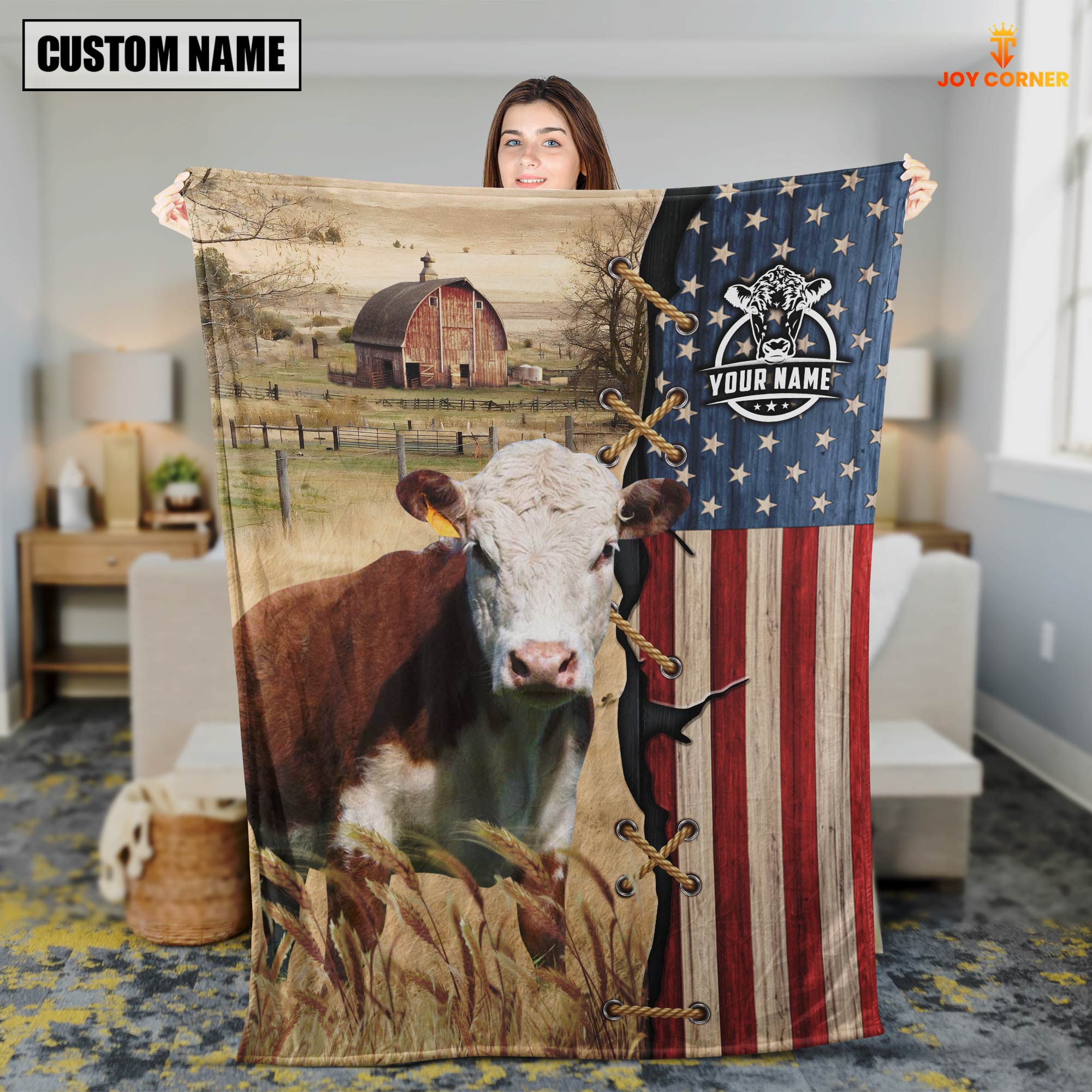 Personalized Name Hereford Flag Vintage Blanket