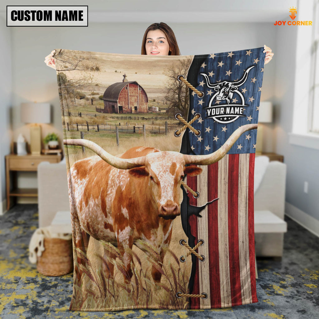 Personalized Name Texas Longhorn Flag Vintage Blanket