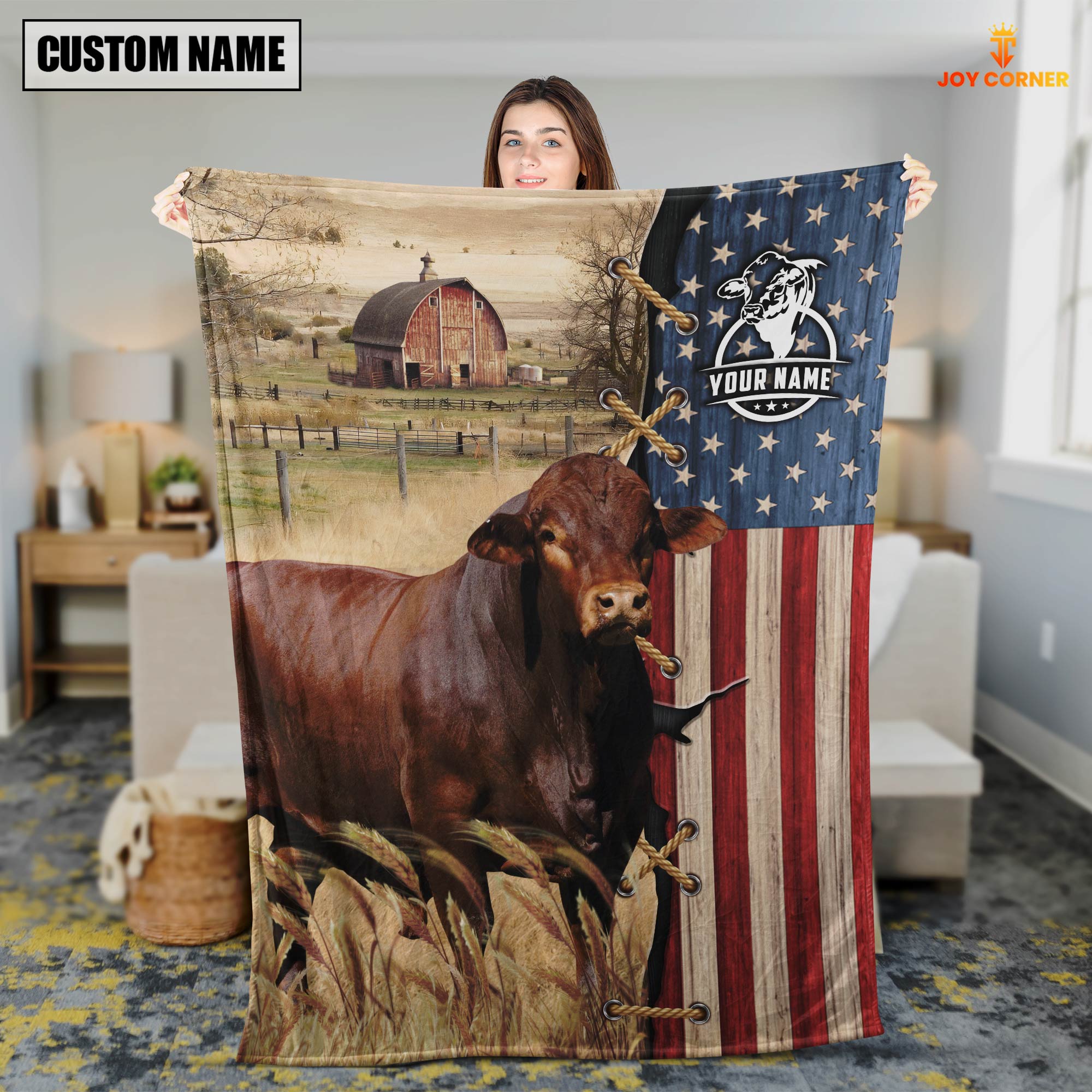 Personalized Name Beefmaster Flag Vintage Blanket