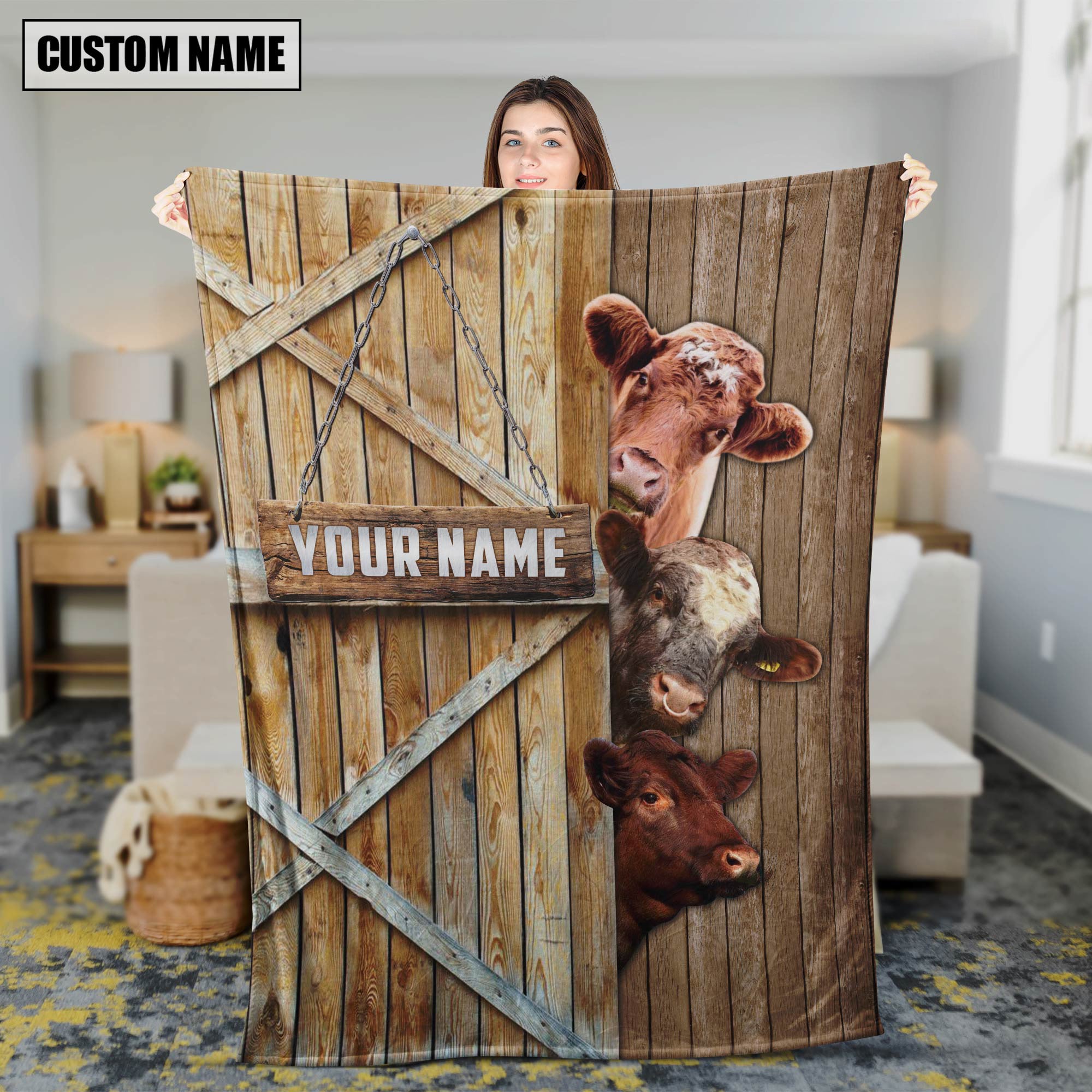 Personalized Name Shorthorn Barn Blanket