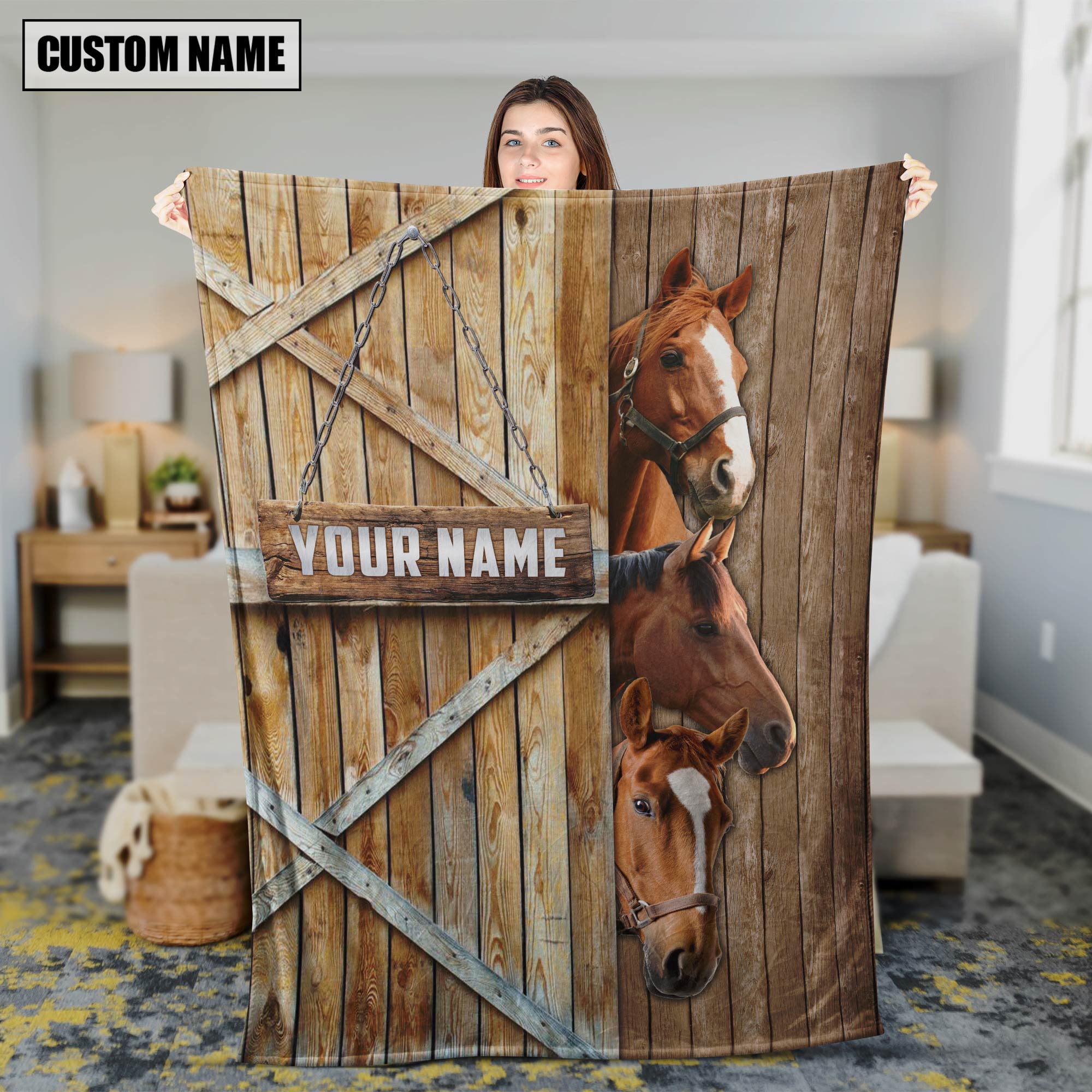 Personalized Name Horse Barn Blanket