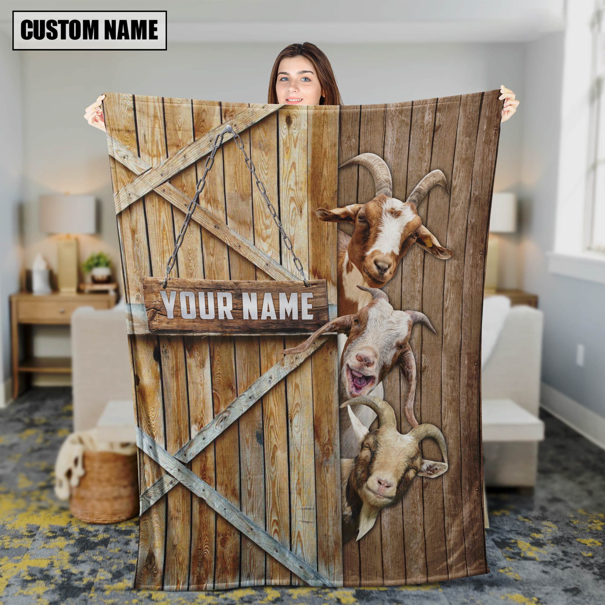 Personalized Name Goat Barn Blanket