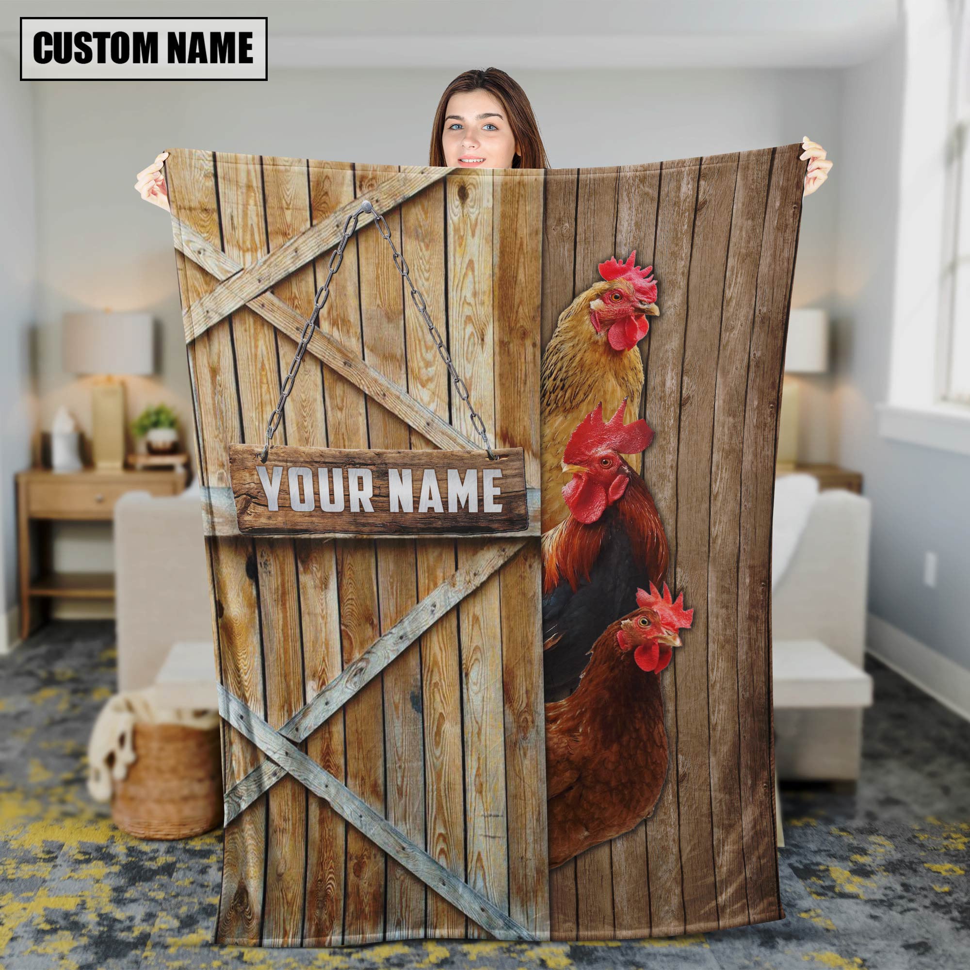 Personalized Name Chicken Barn Blanket
