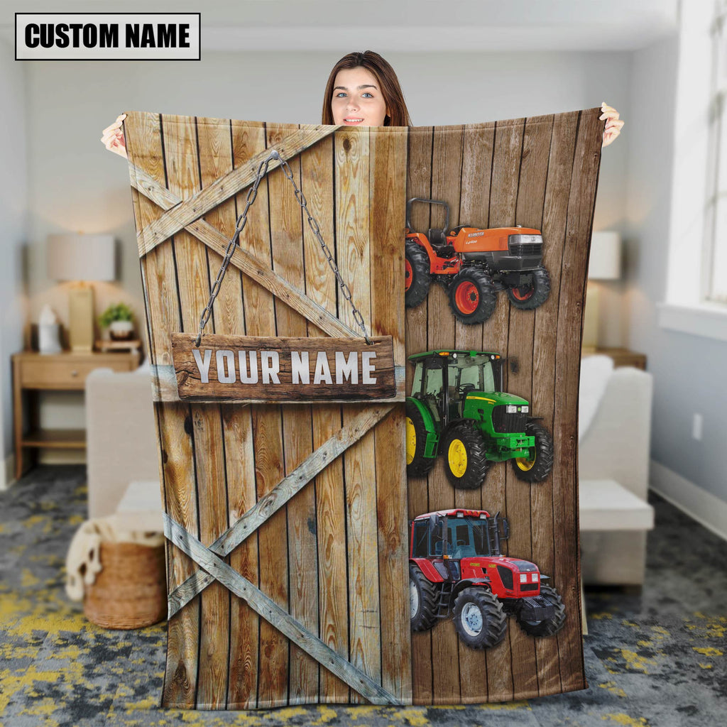 Personalized Name Farm Tractor Barn Blanket