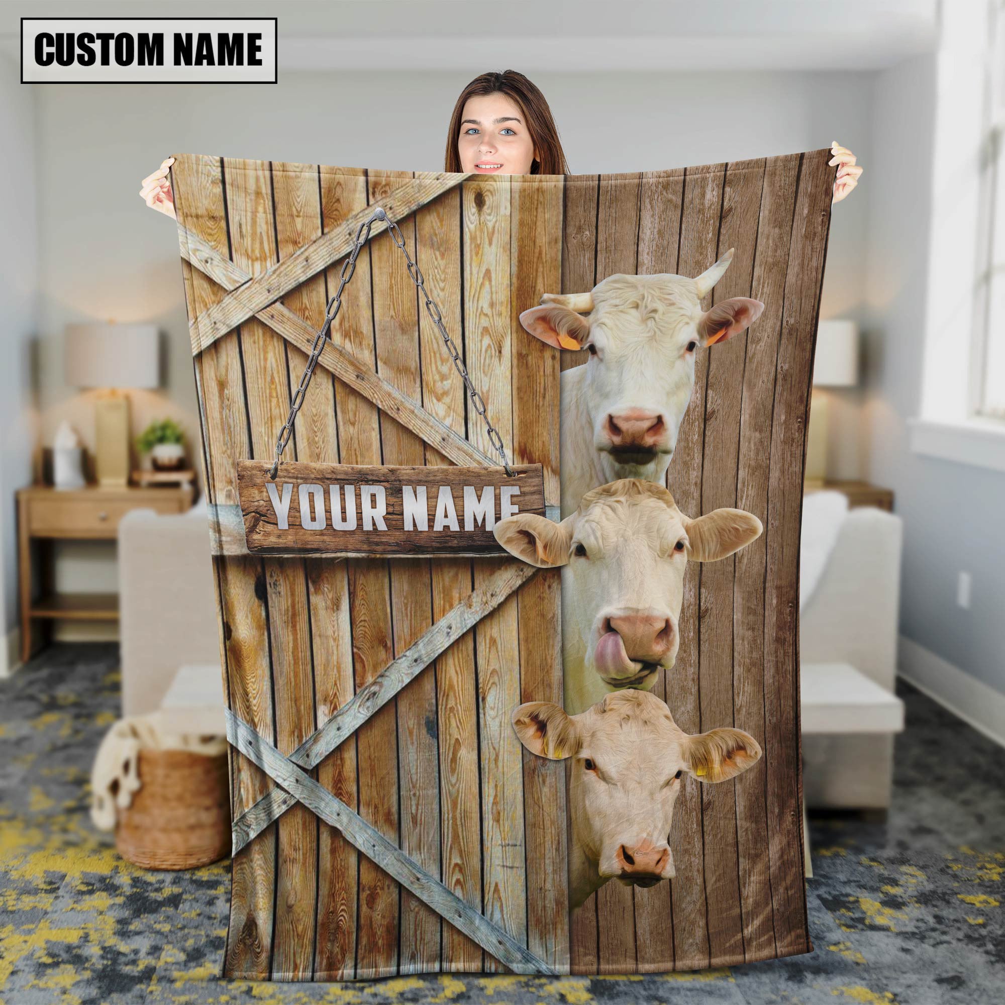 Personalized Name Charolais Barn Blanket