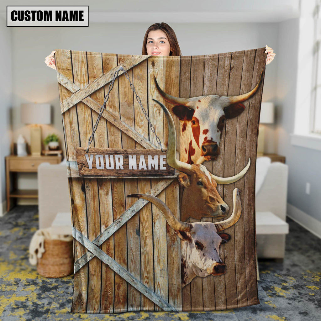 Personalized Name Texas Longhorn Barn Blanket