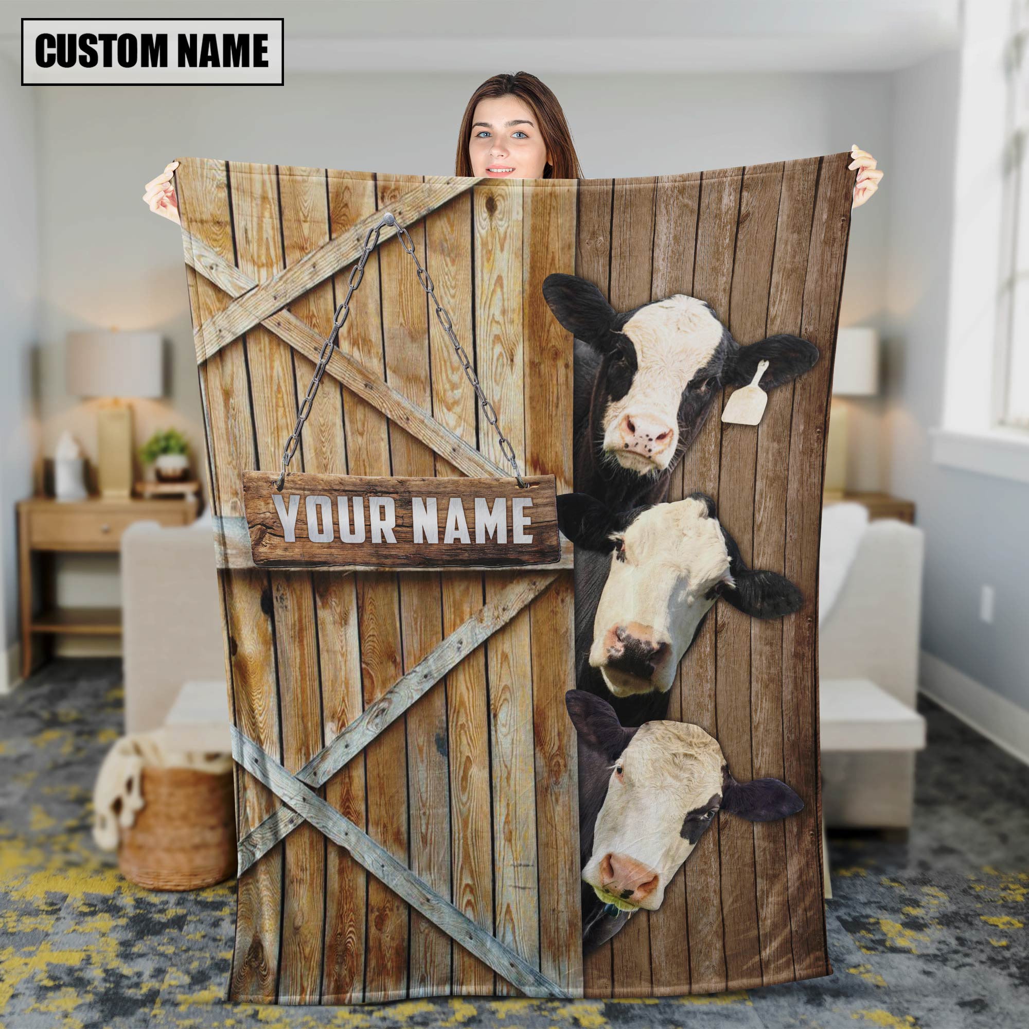 Personalized Name Black Baldy Barn Blanket