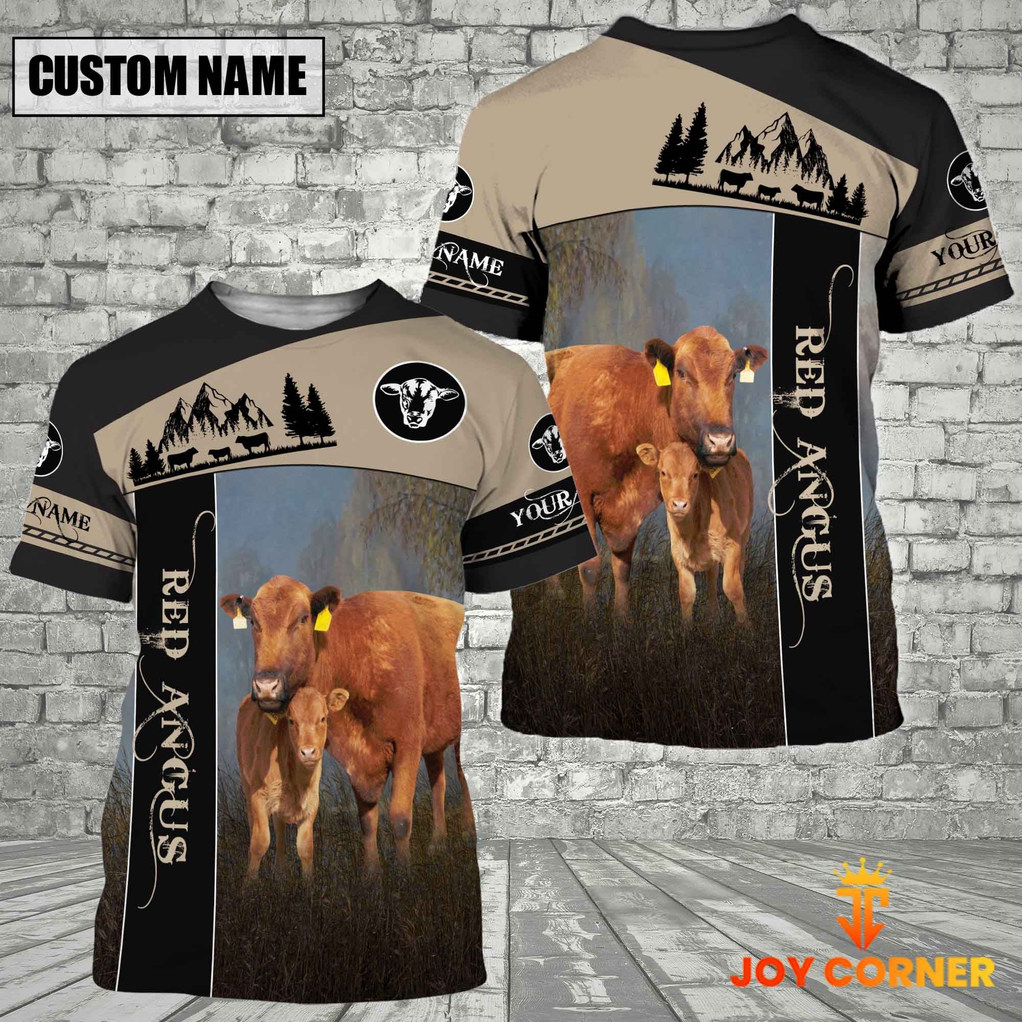 Red Angus Farmhouse Customized Name 3D T-Shirt