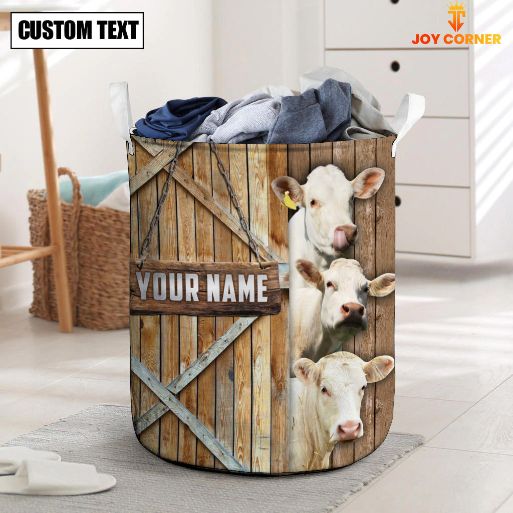 Charolais No Horn Barn Custom Name Laundry Basket