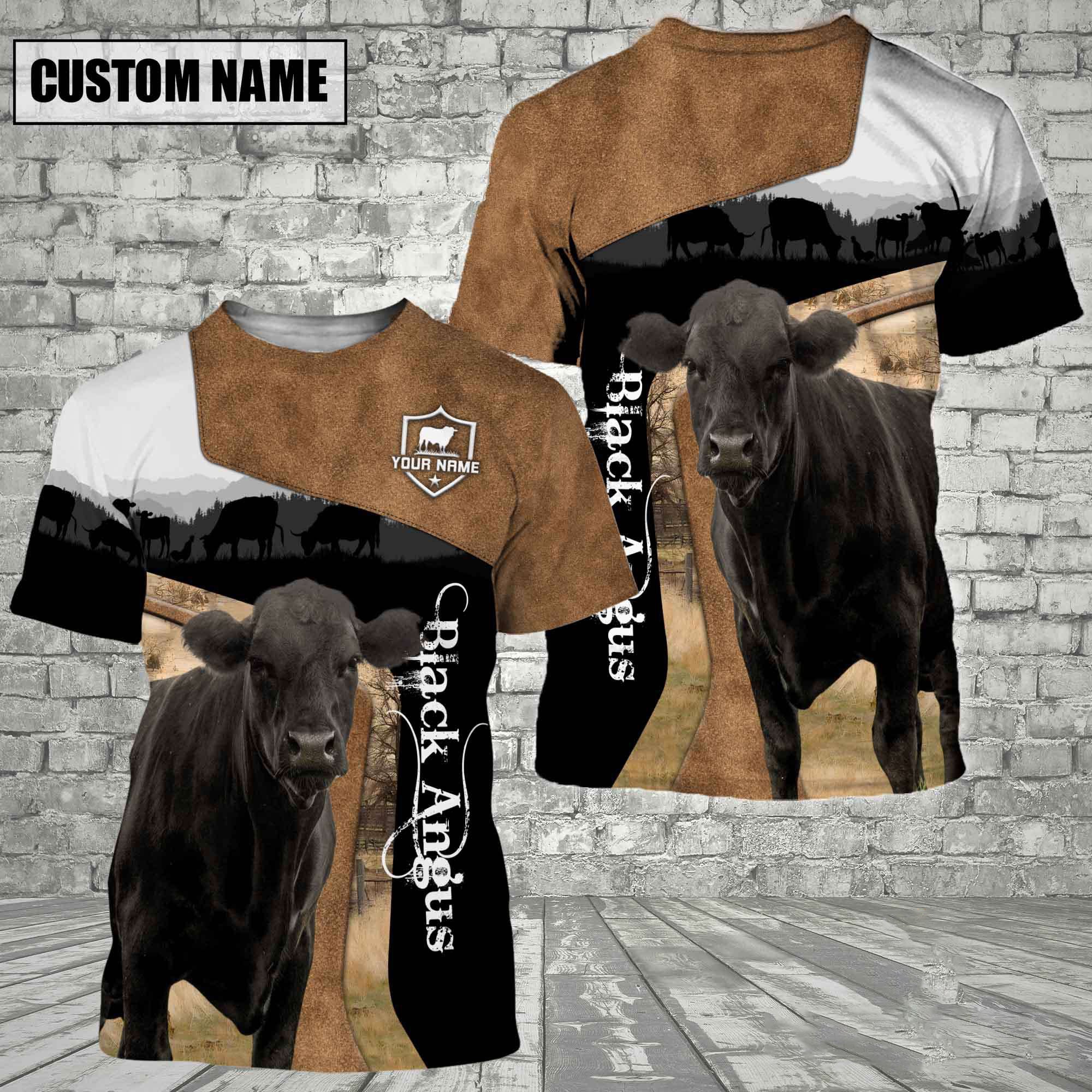 Black Angus Black Brown Customized Name 3D T-Shirt