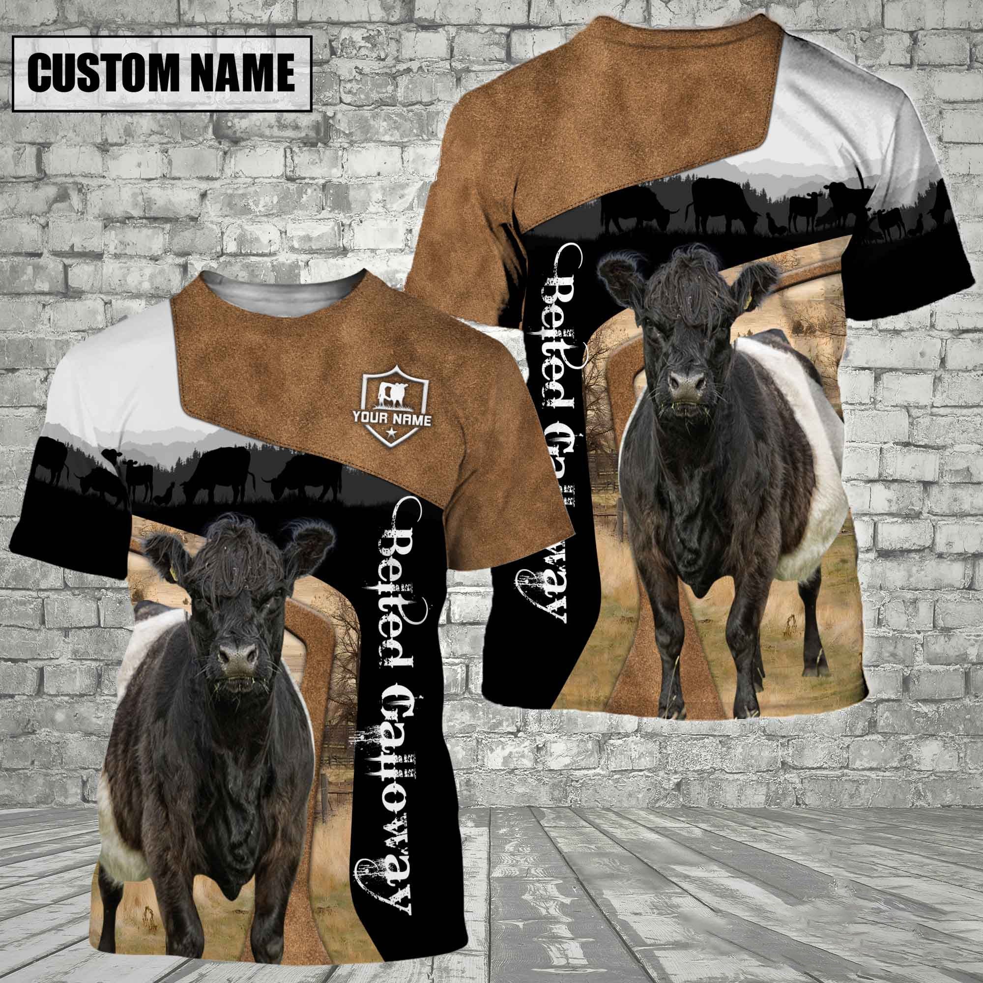 Belted Galloway Black Brown Customized Name 3D T-Shirt