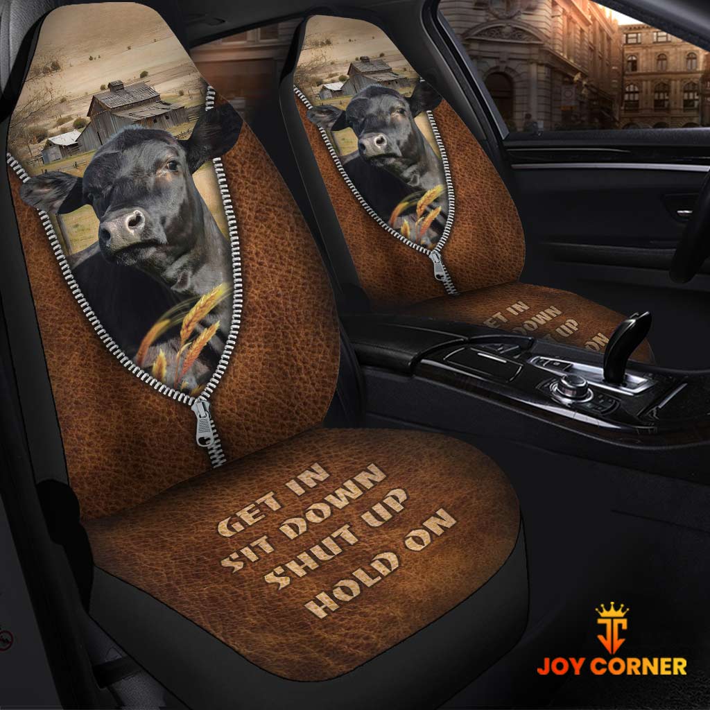 Black Angus Zipper Leather Pattern Car Seat Covers Universal Fit (2Pcs)