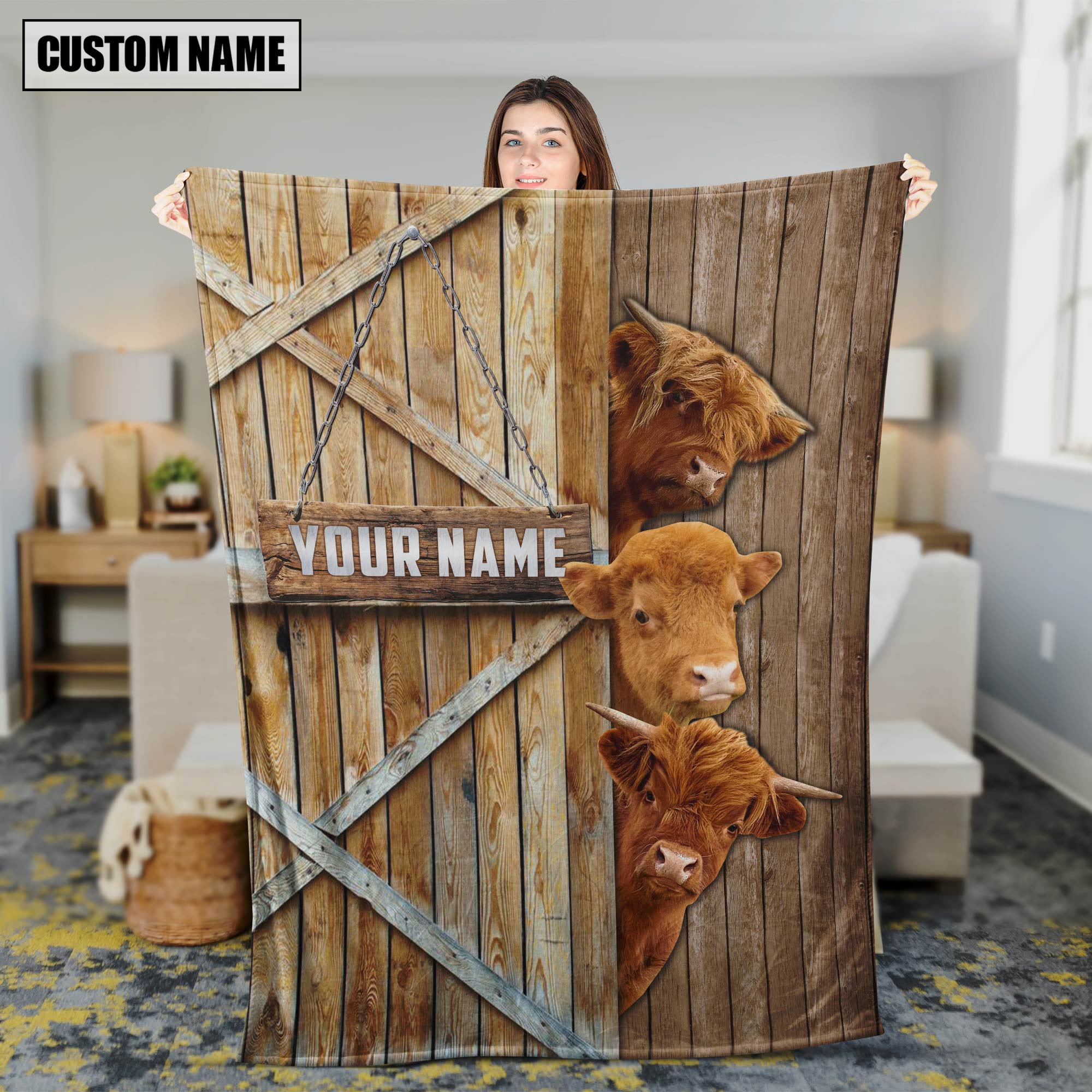 Personalized Name Miniature Highland Barn Blanket