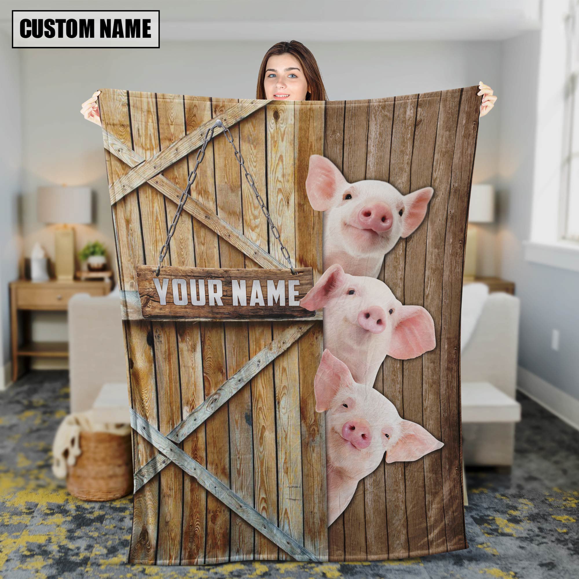 Personalized Name Pig Barn Blanket