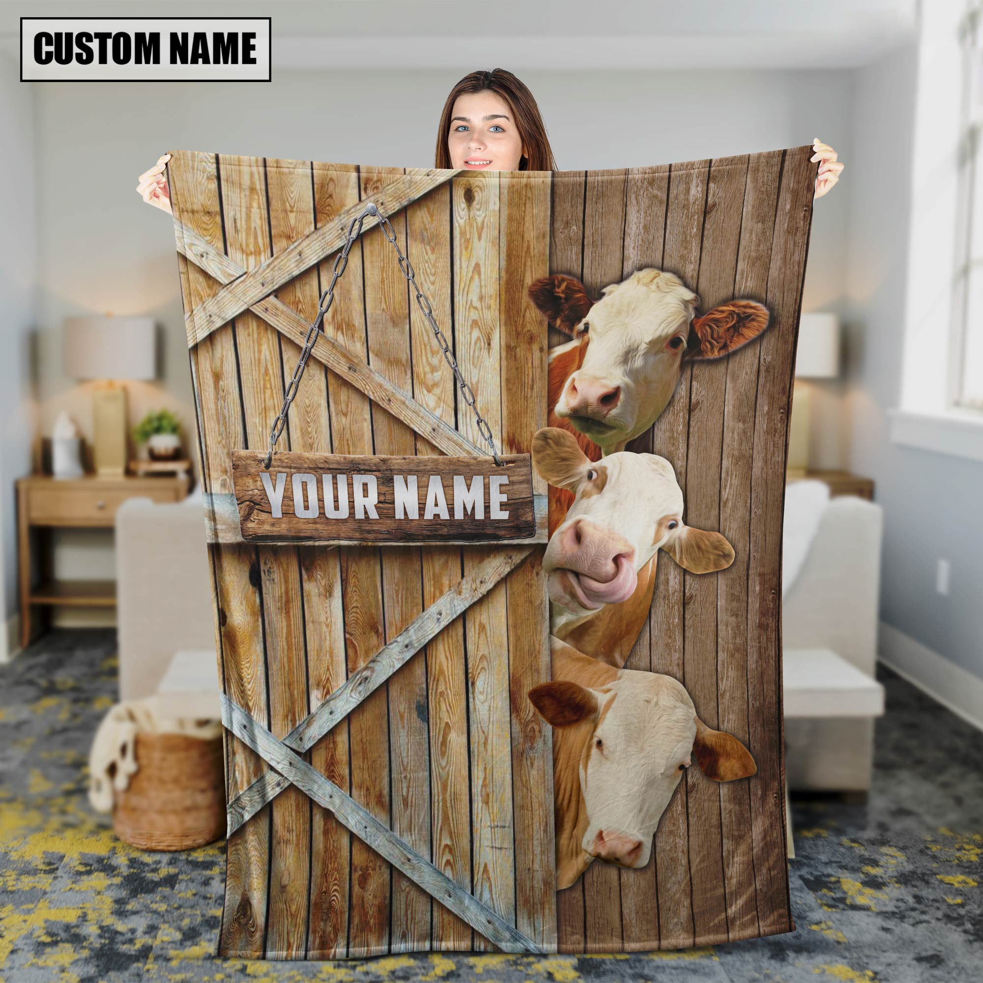 Personalized Name Simmental Barn Blanket