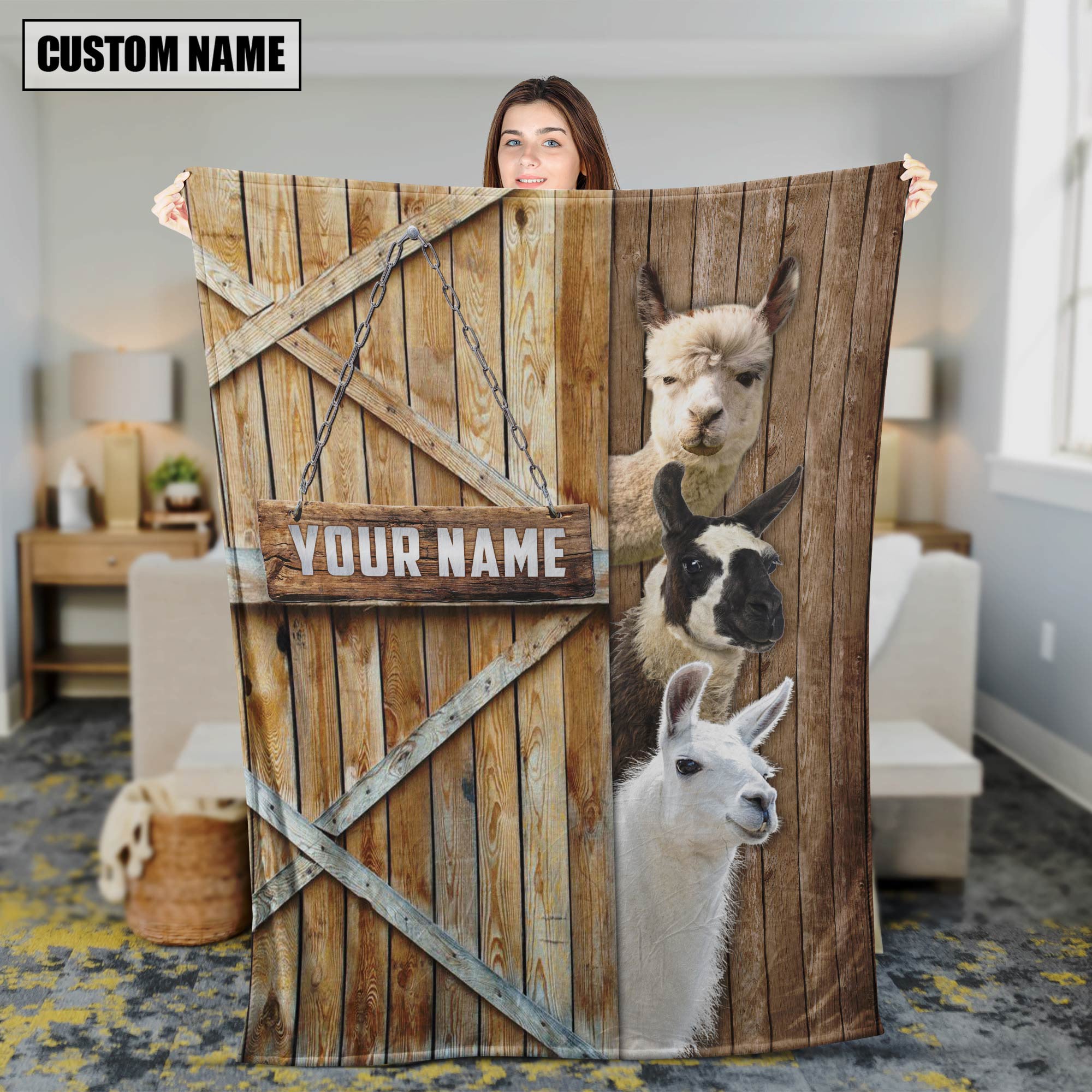 Personalized Name Llama Barn Blanket