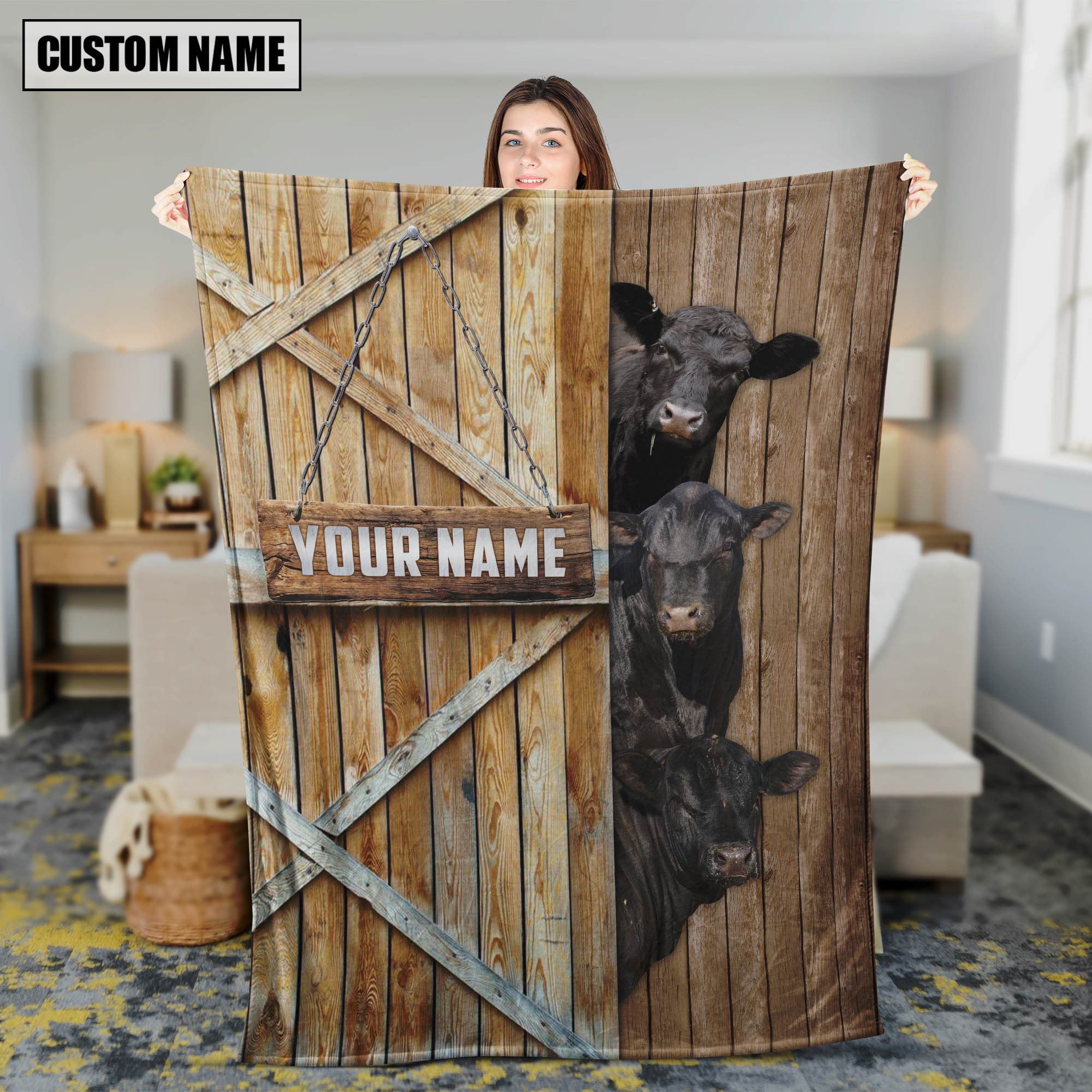 Personalized Name Sim Angus Barn Blanket