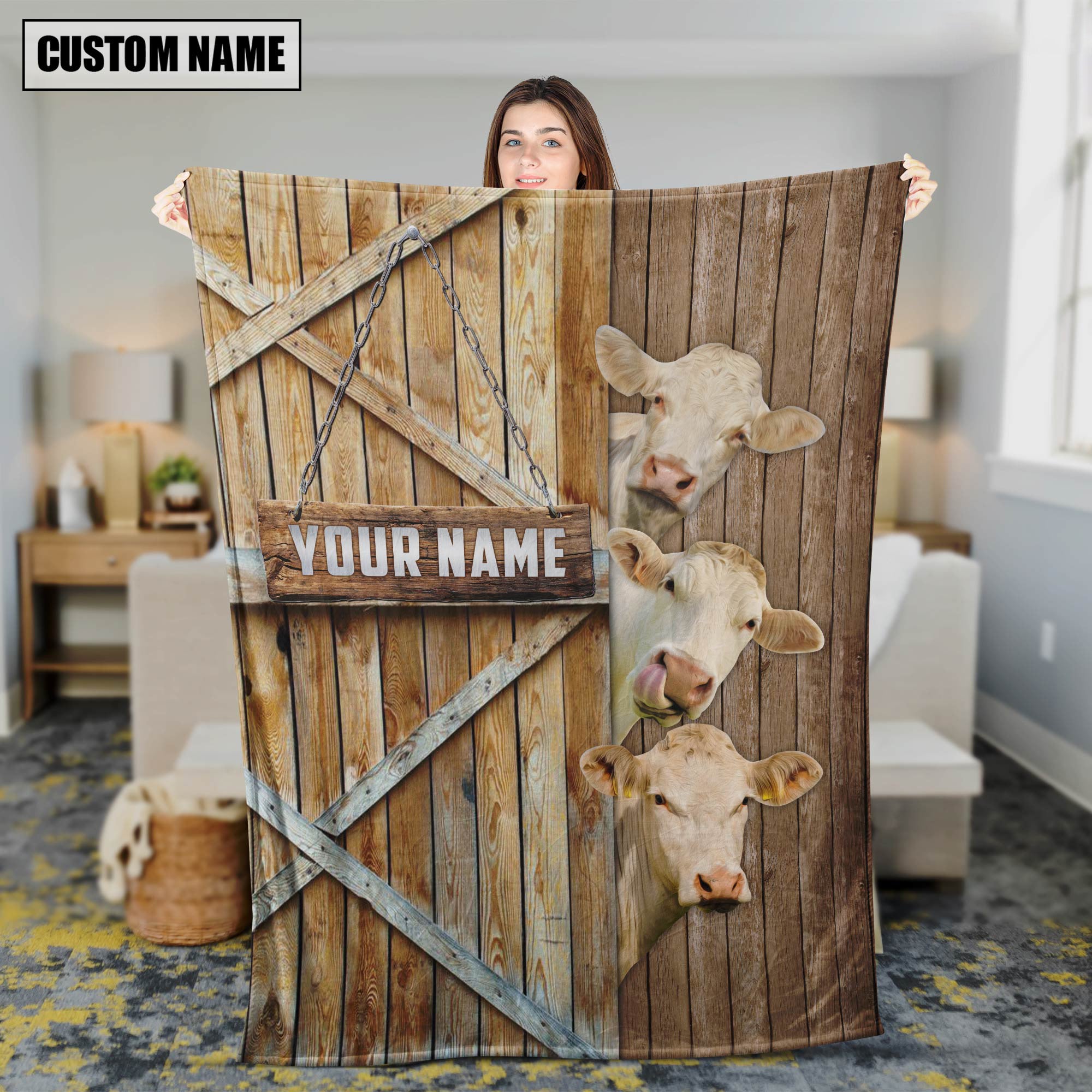 Personalized Name Charolais No Horn Barn Blanket