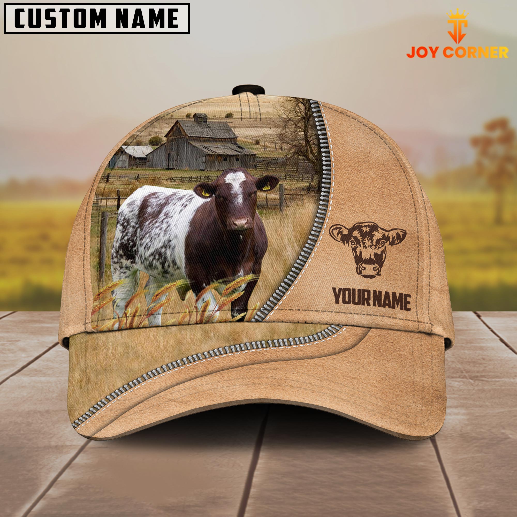 Shorthorn Farming Light Brown Customized Name Cap