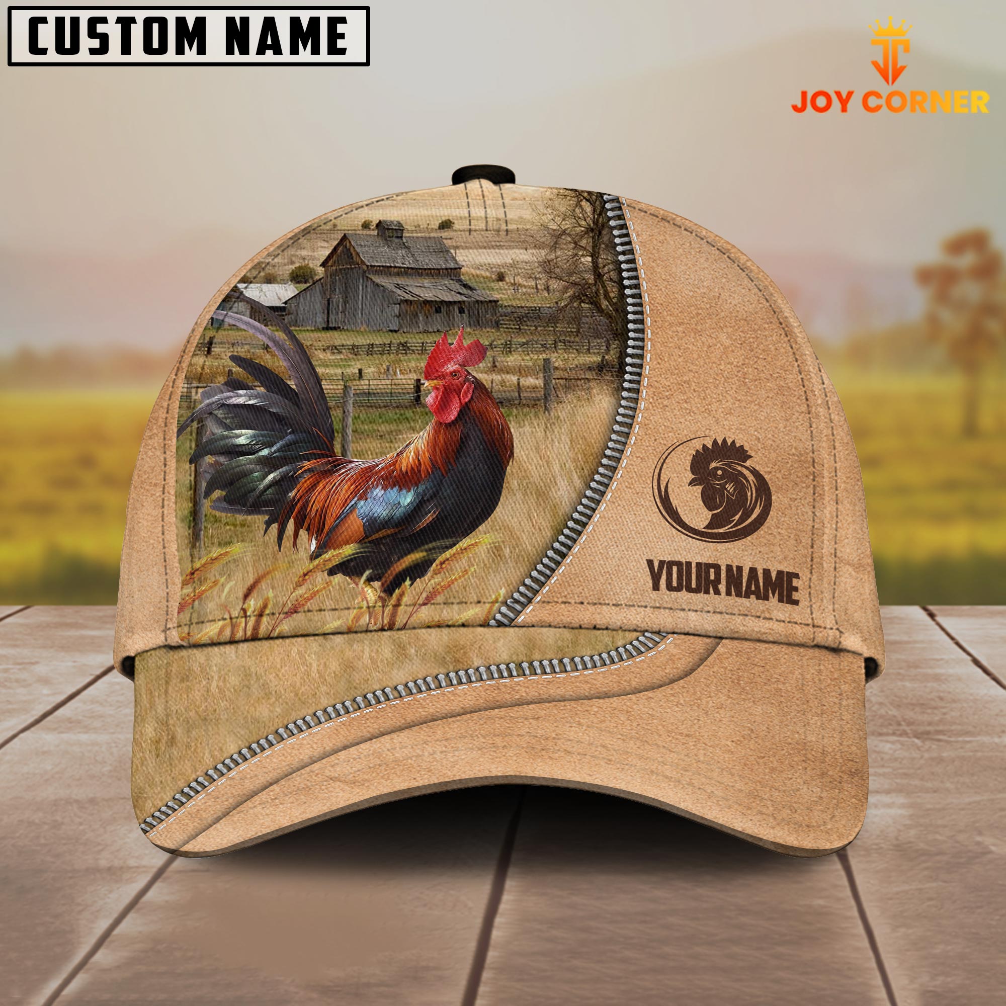 Rooster Farming Light Brown Customized Name Cap