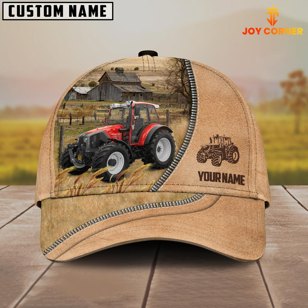 Red Tractor Farming Light Brown Customized Name Cap