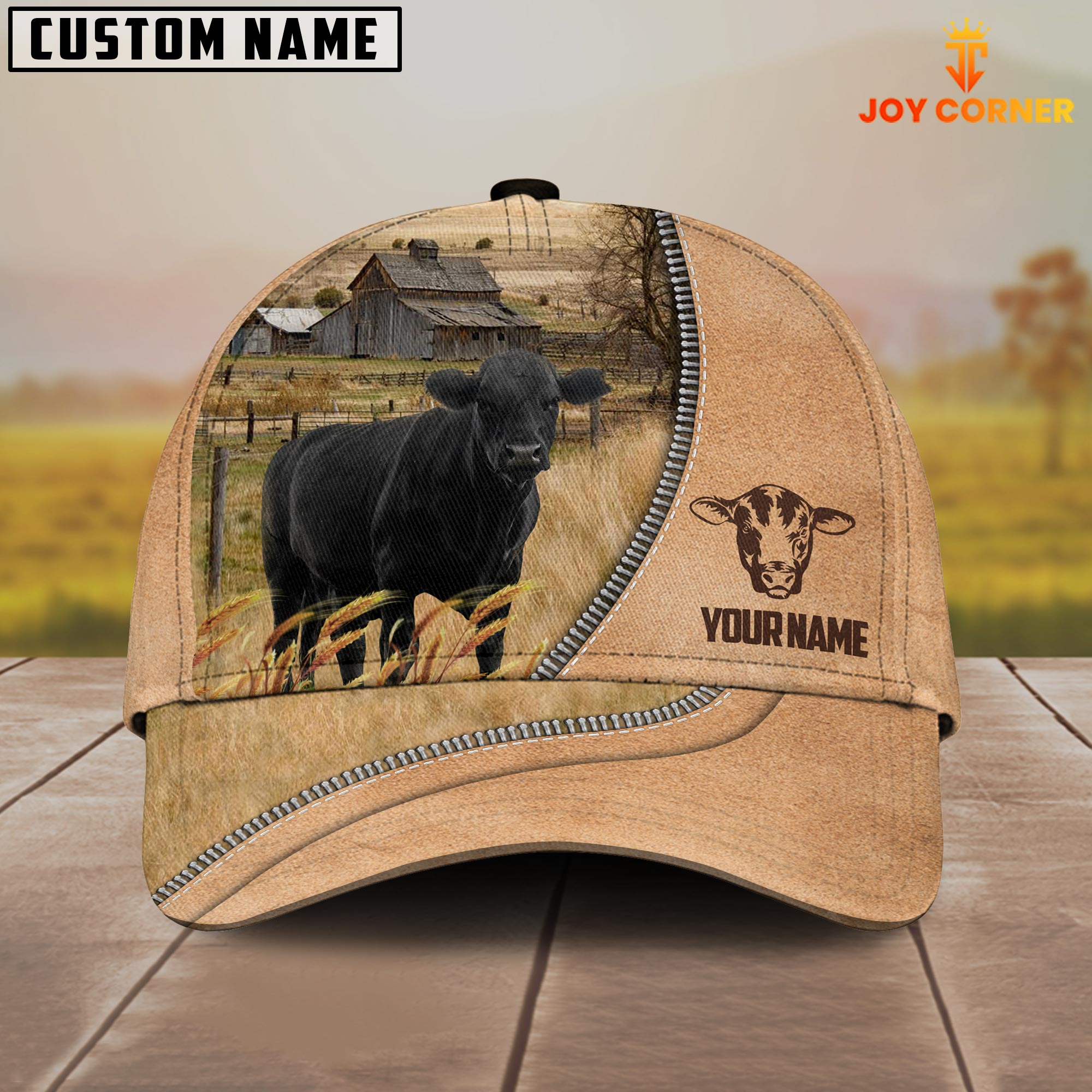 Black Angus Farming Light Brown Customized Name Cap