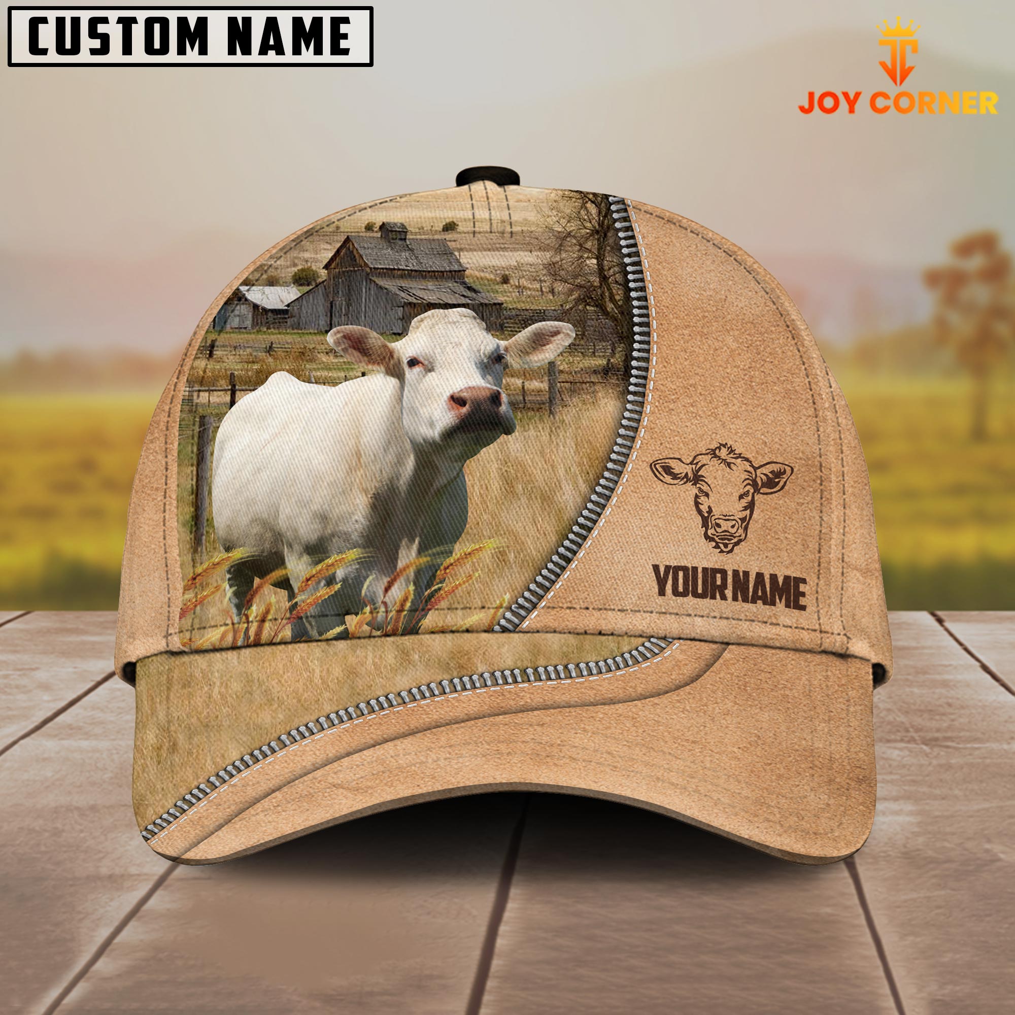 Charolais Farming Light Brown Customized Name Cap