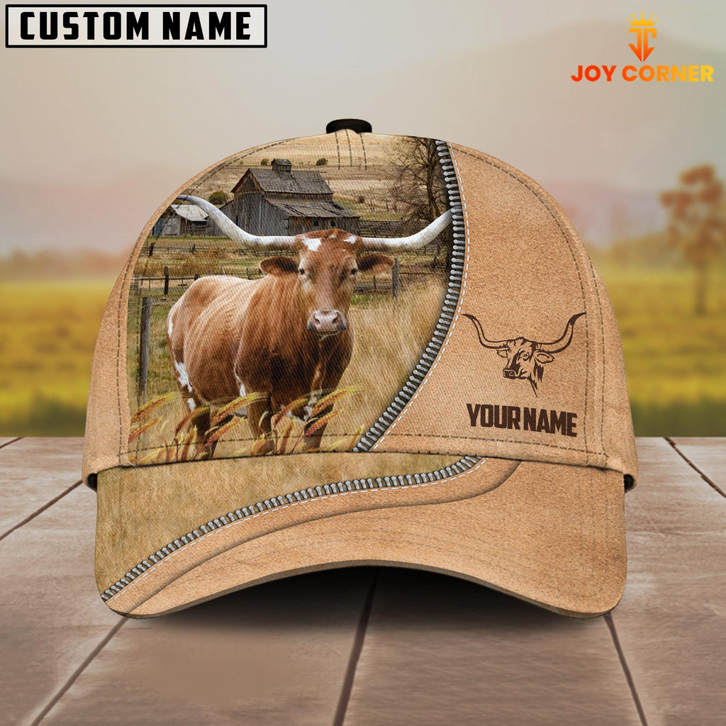 Texas Longhorn Farming Light Brown Customized Name Cap