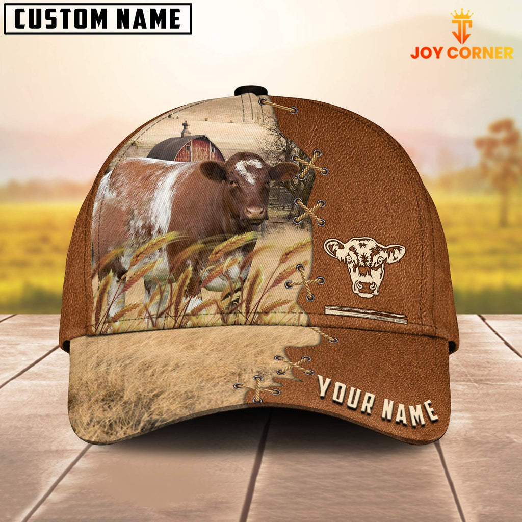 Shorthorn Custom Name Brown Leather Pattern Cap