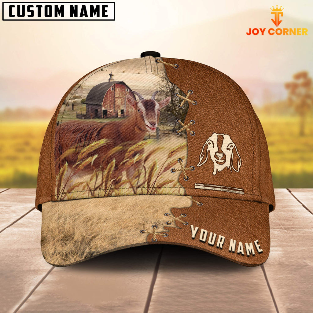 Goat Custom Name Brown Leather Pattern Cap