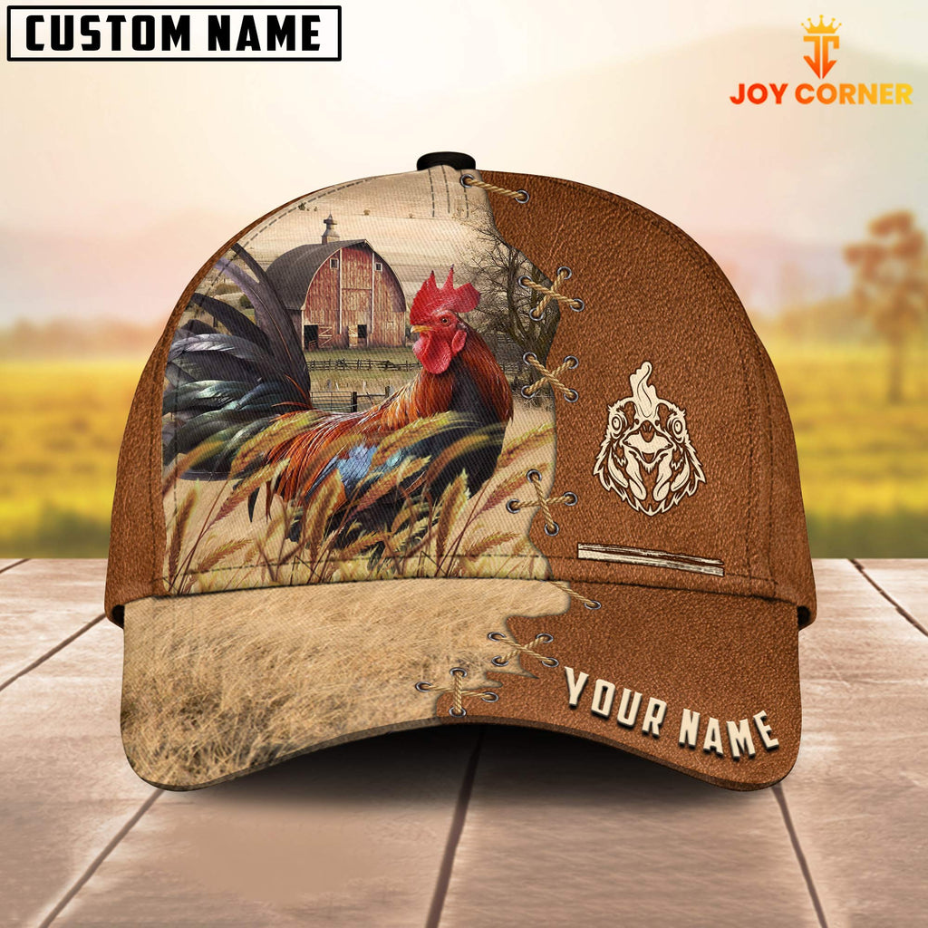 Chicken Custom Name Brown Leather Pattern Cap
