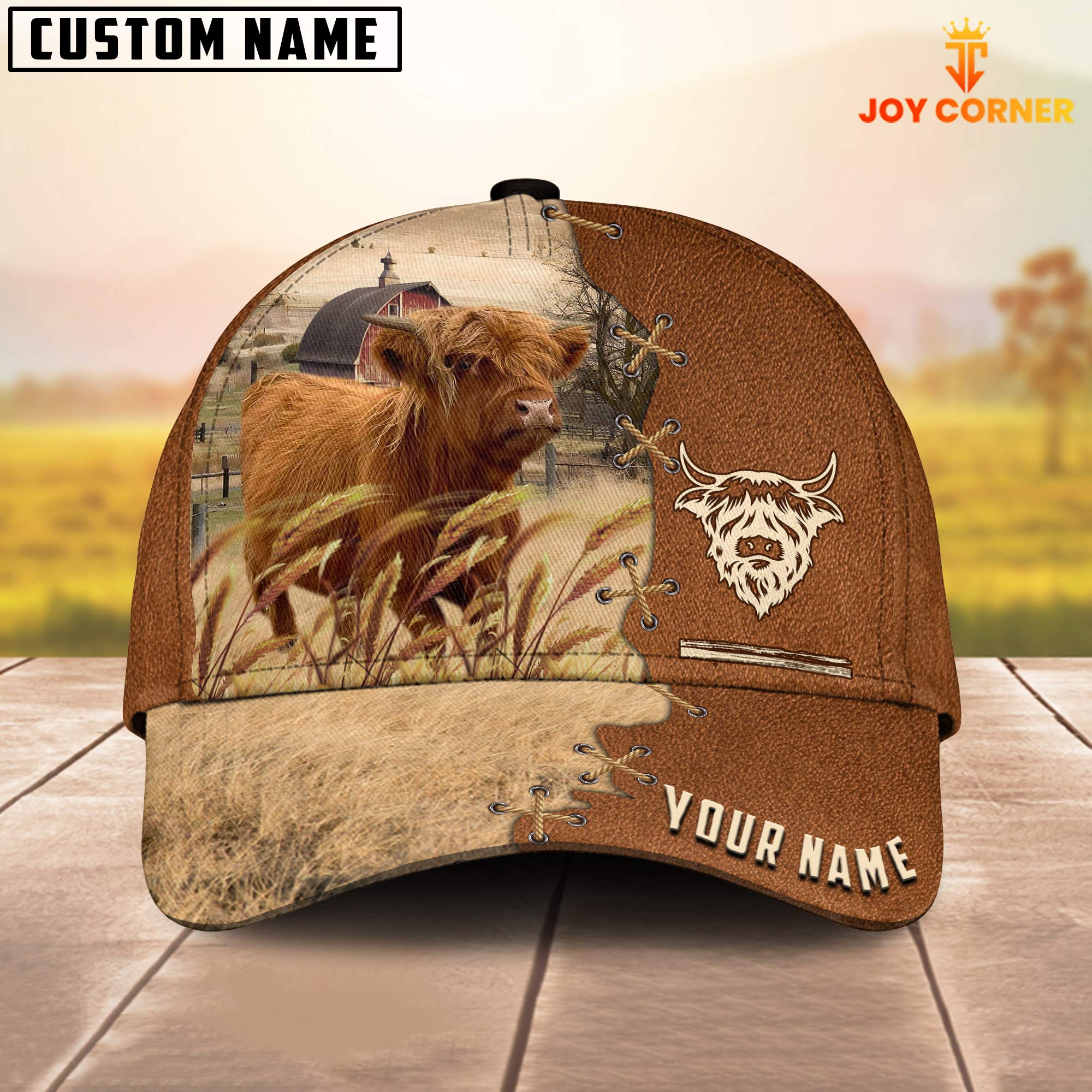 Miniature Highland Custom Name Brown Leather Pattern Cap