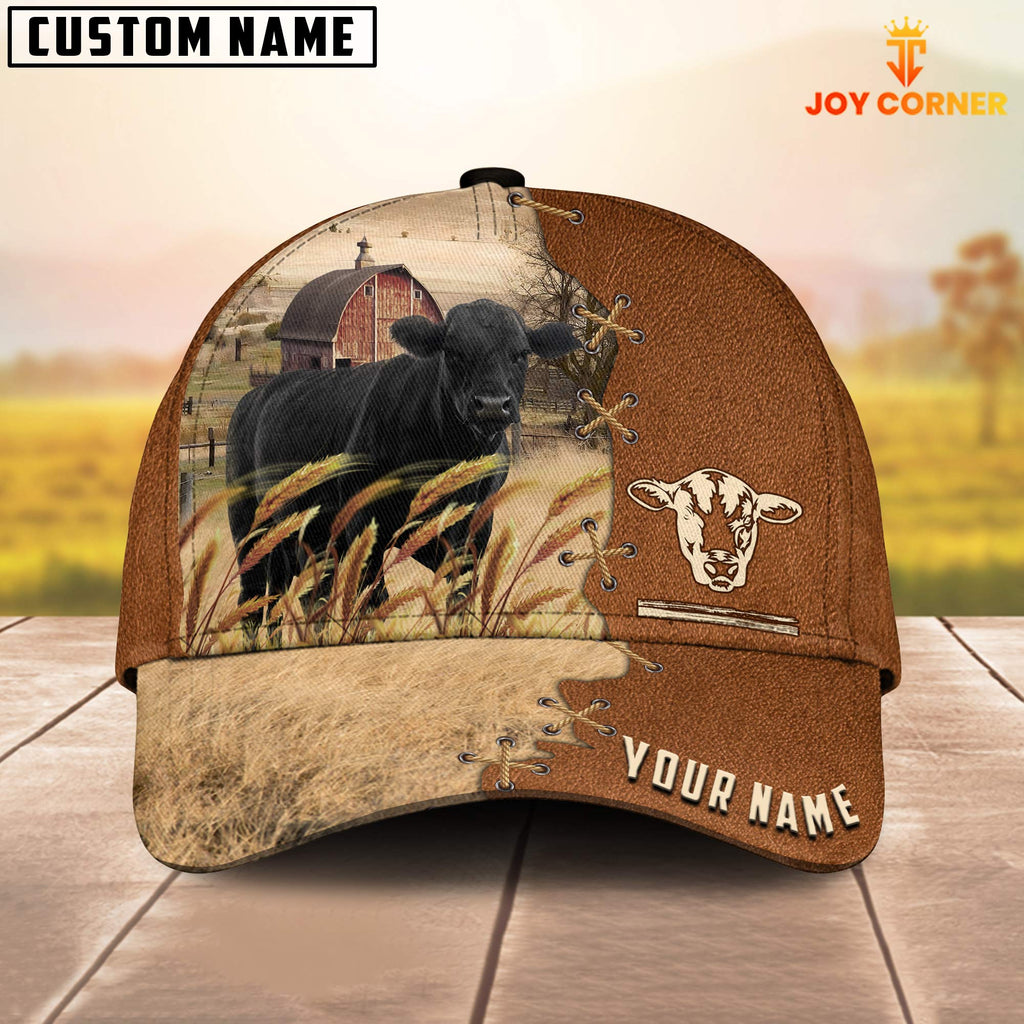 Black Angus Custom Name Brown Leather Pattern Cap