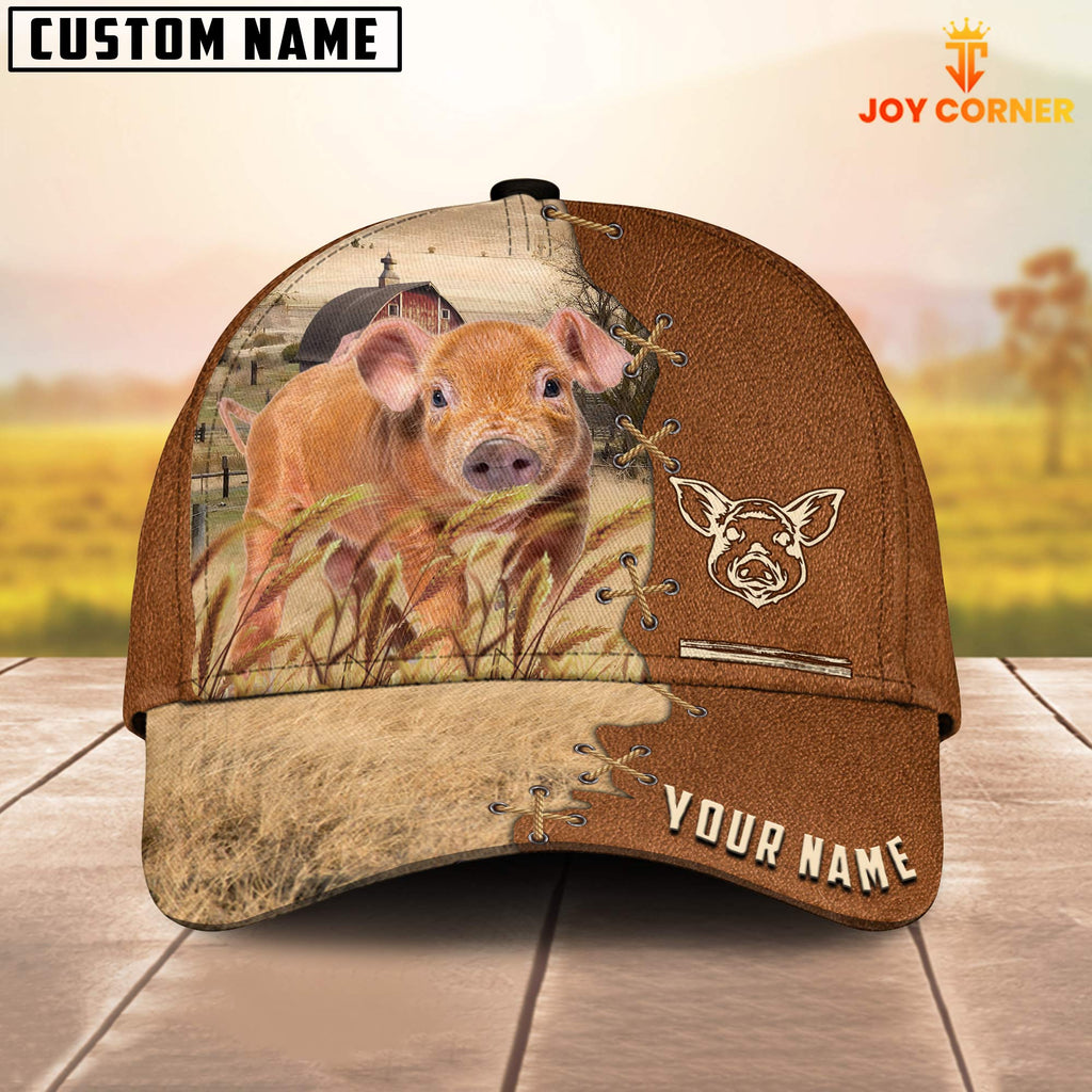 Pig Brown Custom Name Brown Leather Pattern Cap