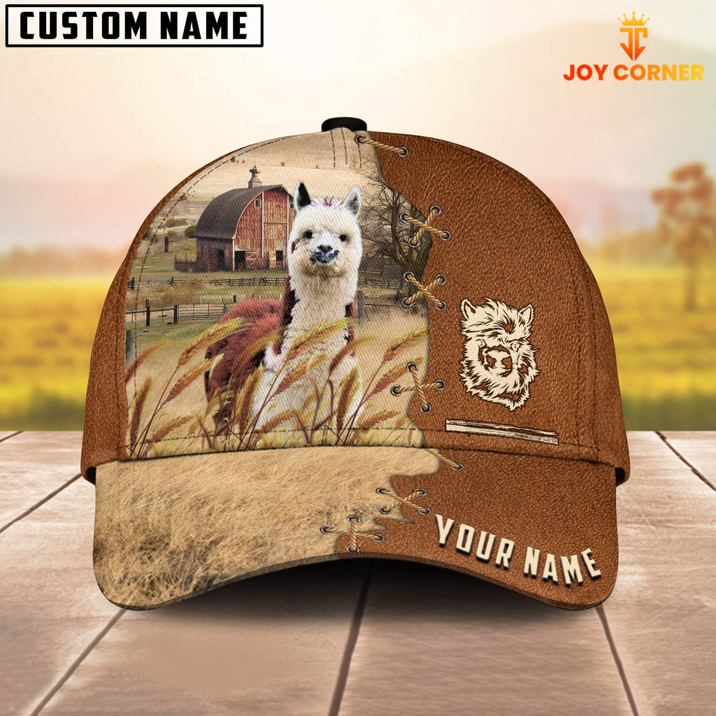 Llama Custom Name Brown Leather Pattern Cap