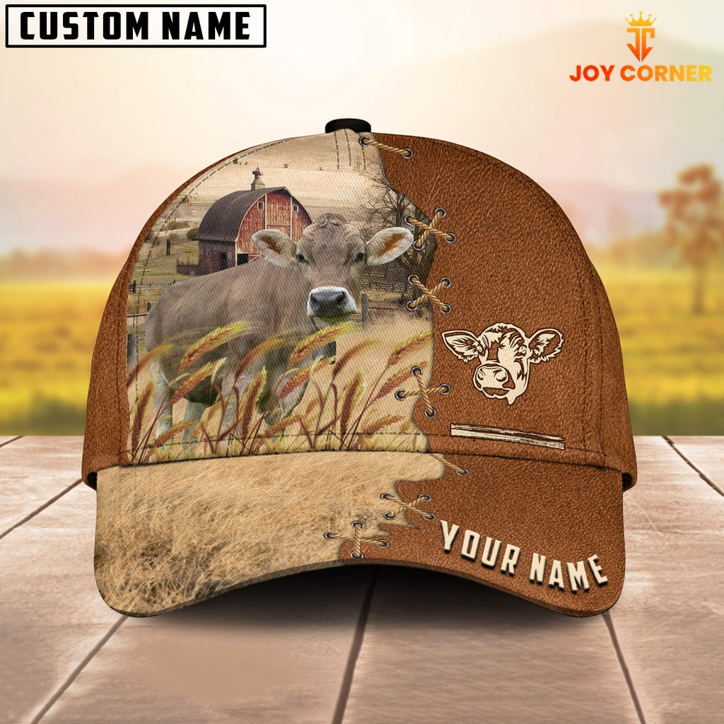 Brown Swiss Custom Name Brown Leather Pattern Cap