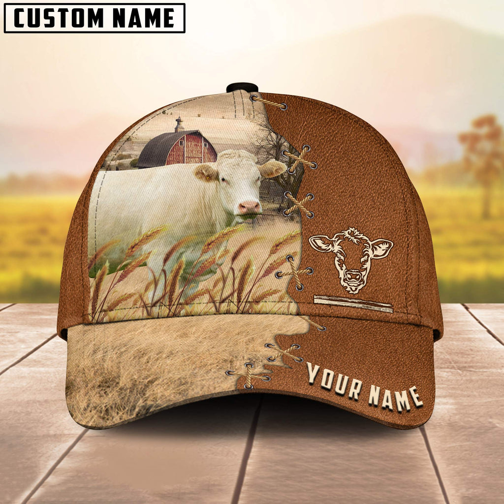 Charolais Custom Name Brown Leather Pattern Cap